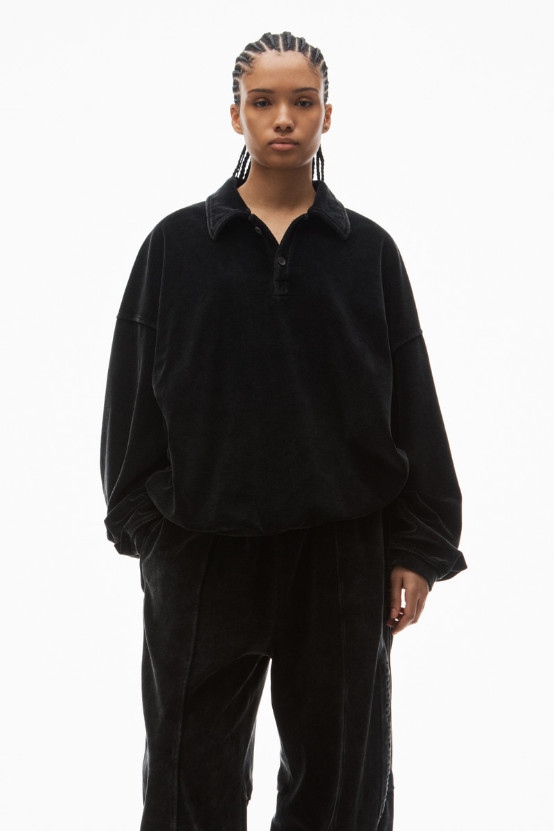 articulated polo shirt in velour with embossed logo 2