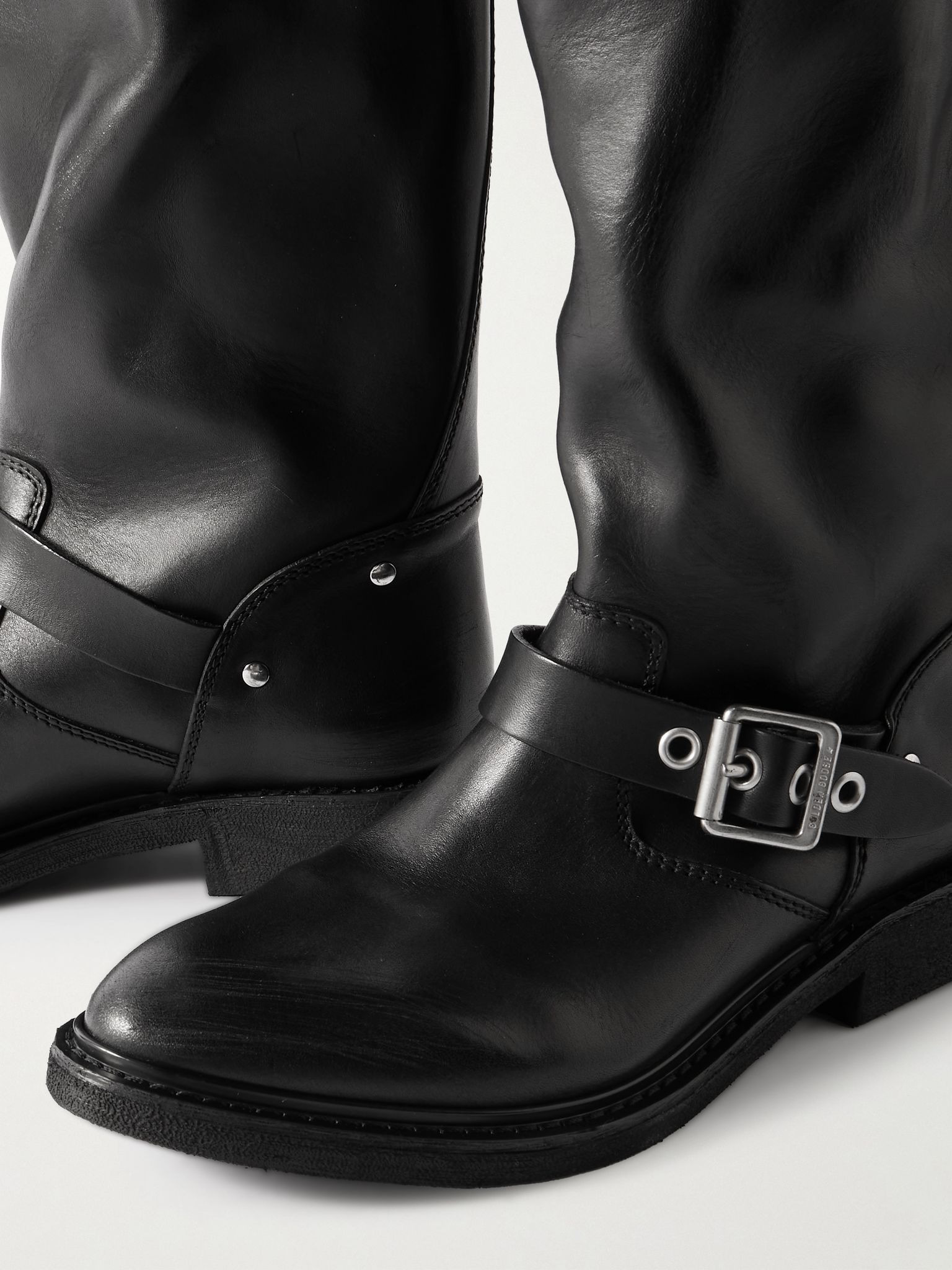 Buckled leather knee boots Black - 4