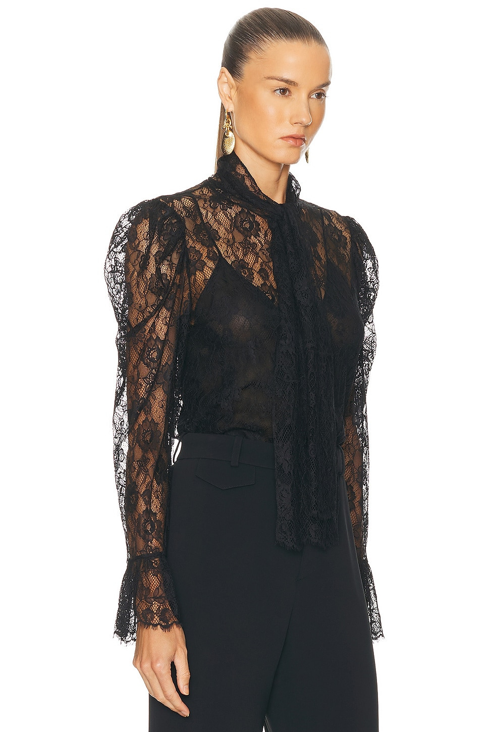 Jacquard Flower Lace Blouse - 2