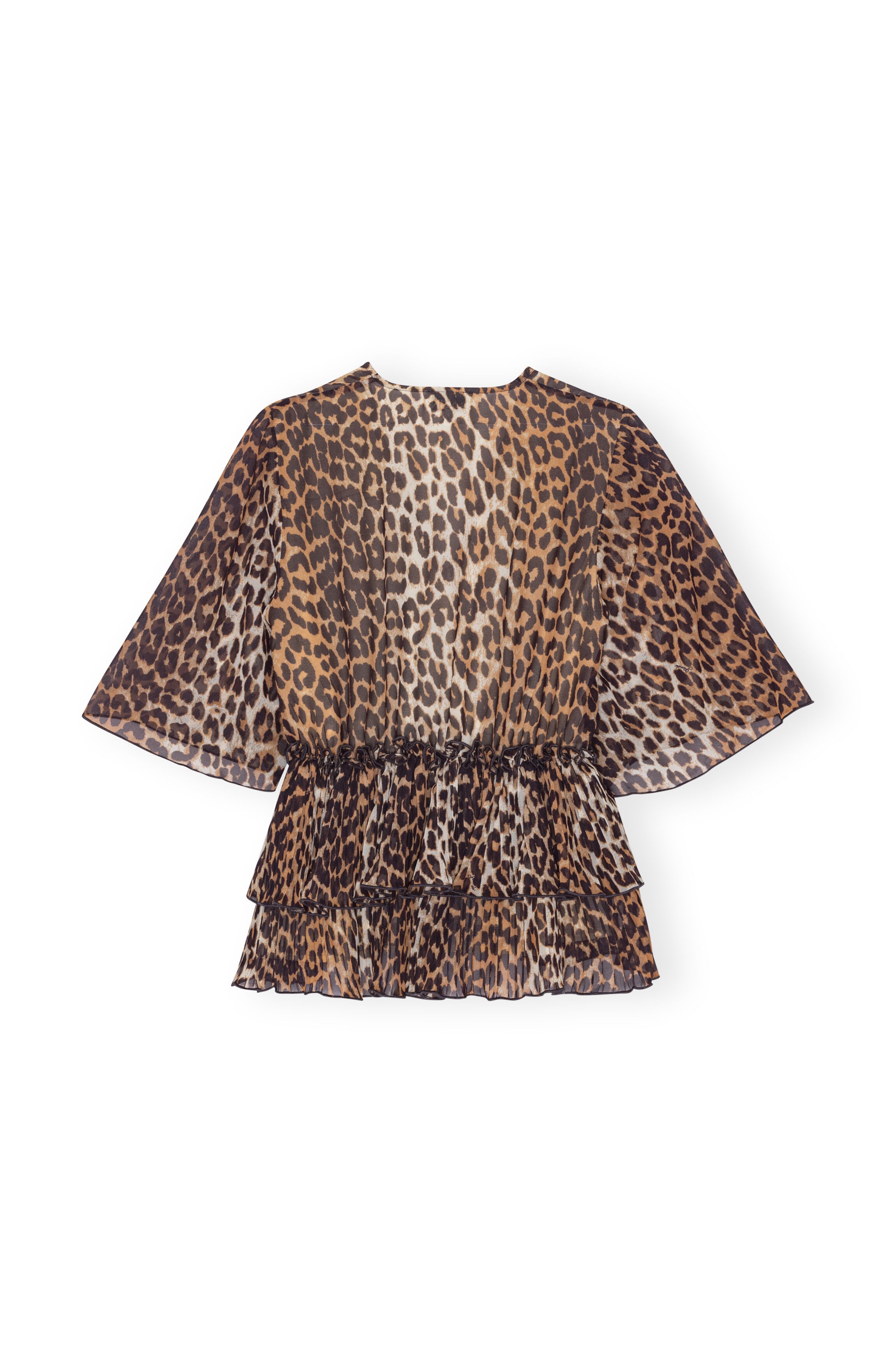 LEOPARD PLEATED GEORGETTE V-NECK FLOUNCE BLOUSE - 1