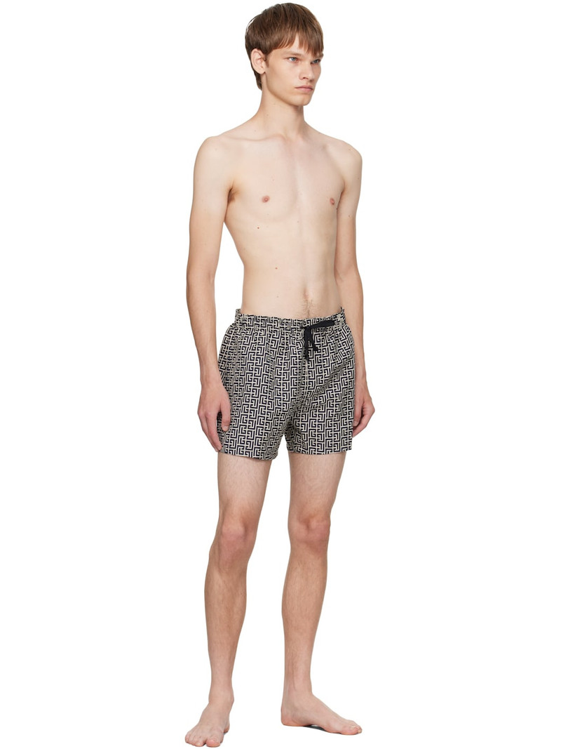 Balmain Beige & Black Monogram Swim Shorts outlook