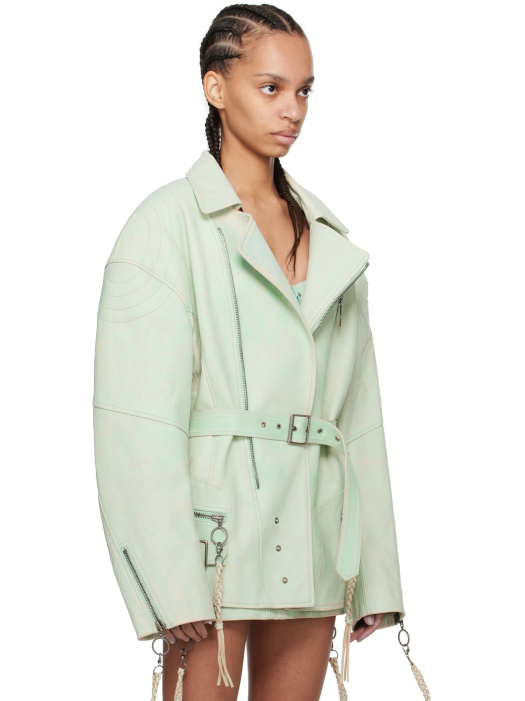 SSENSE Exclusive Green Nihil Leather Jacket - 2