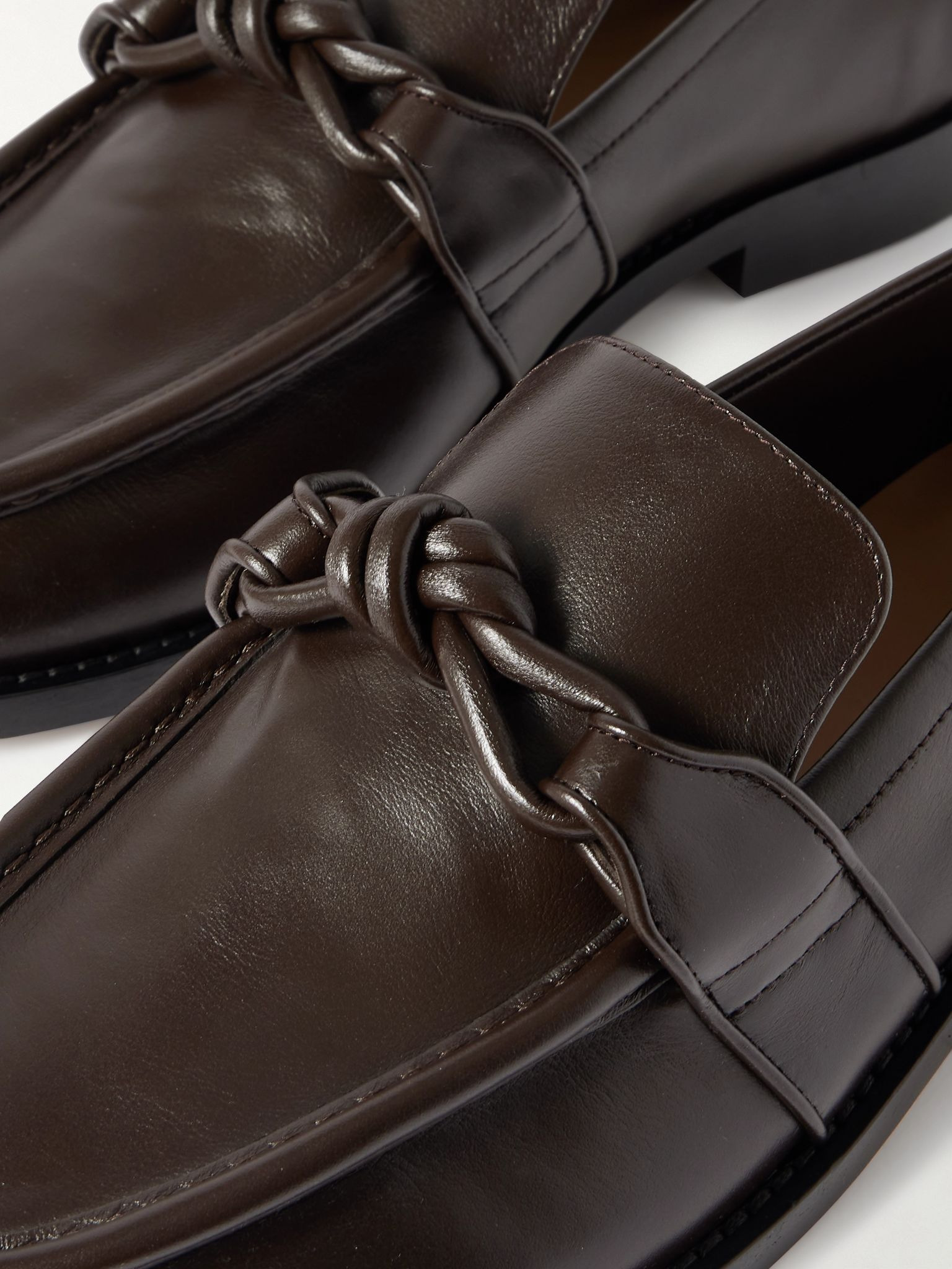 Astaire Knot-Detailed Leather Loafers Brown - 5
