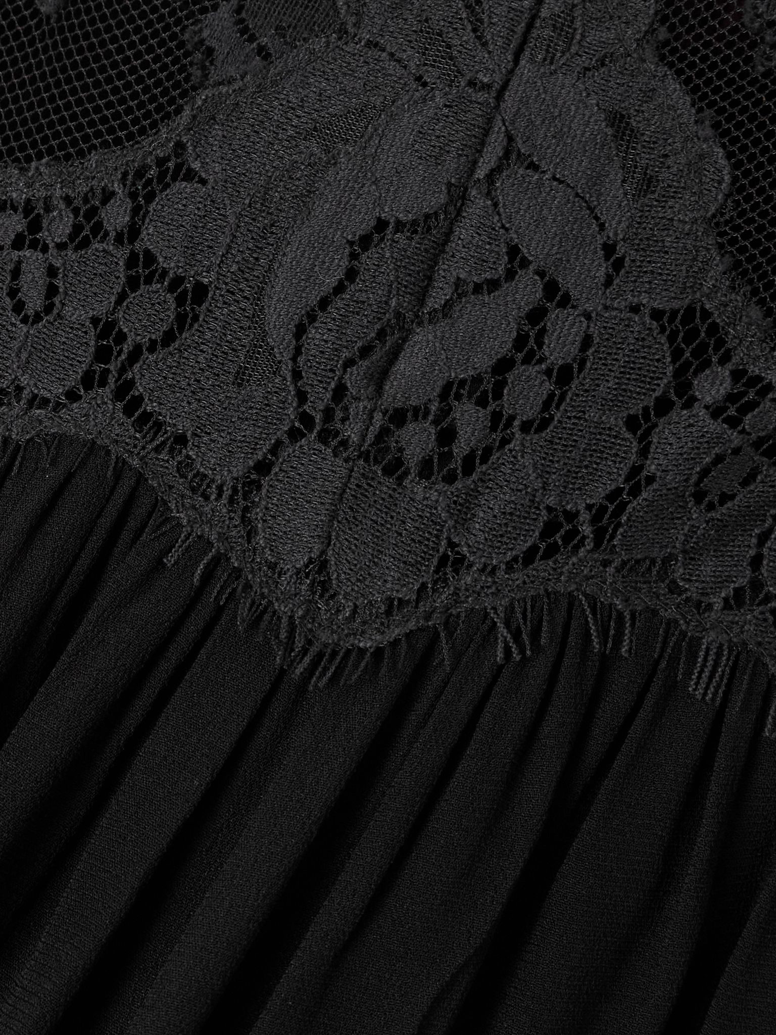 Gathered lace-trimmed crepe midi dress Black - 4