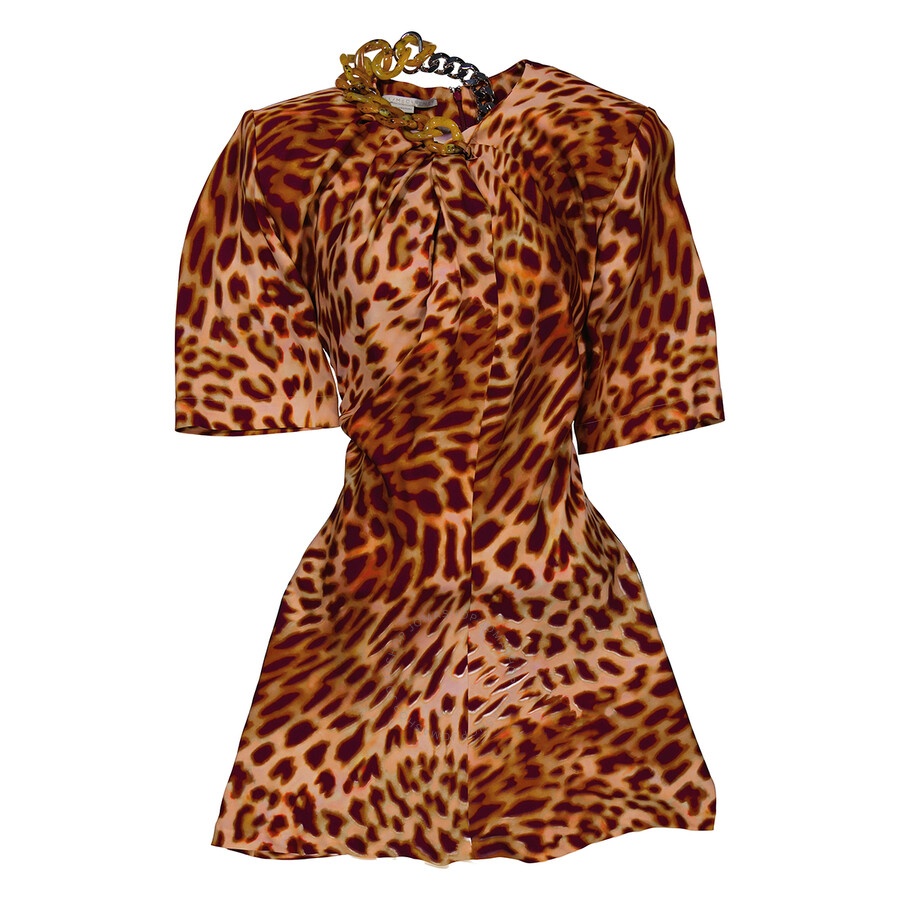 Stella McCartney Ladies Chain-Embellished Leopard Print Mini Dress - 1