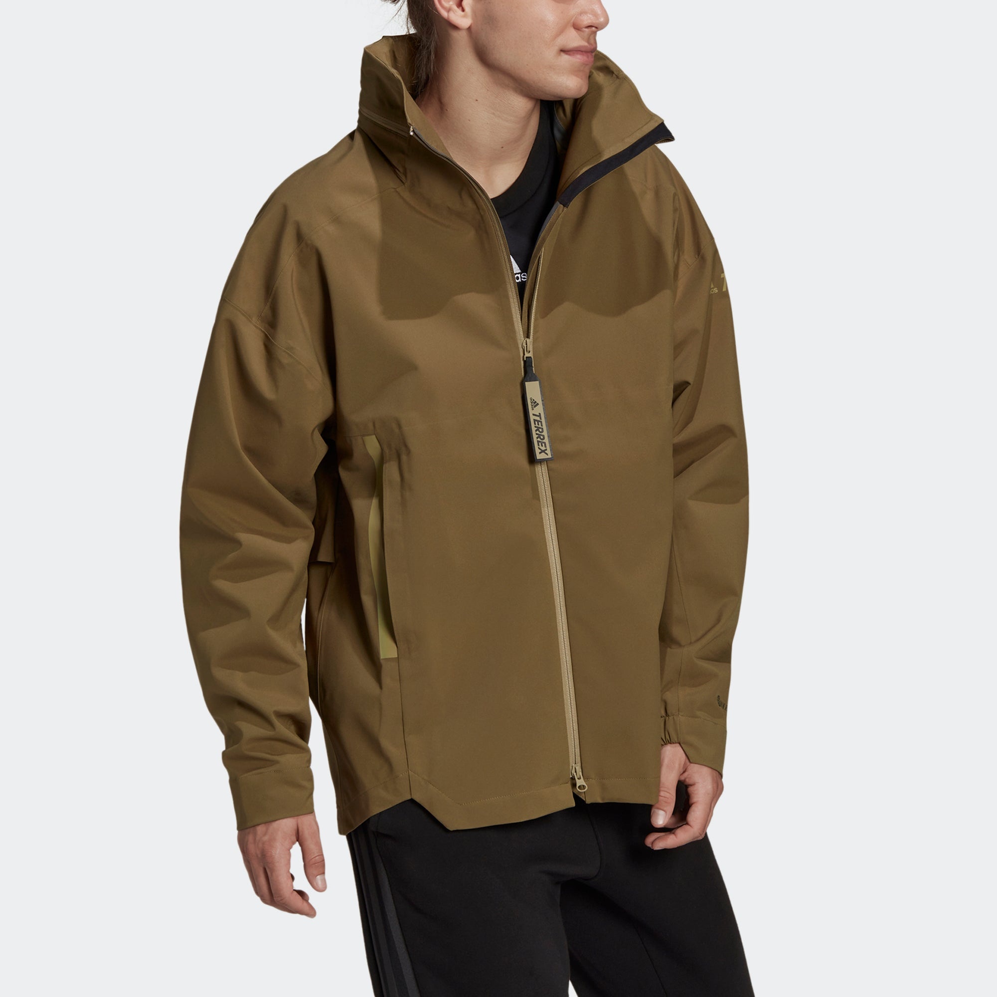 Men's adidas Terrex C Myshelter.R Waterproof Sports Outdoor Hooded Jacket Dark Olive Green H65698 - 4