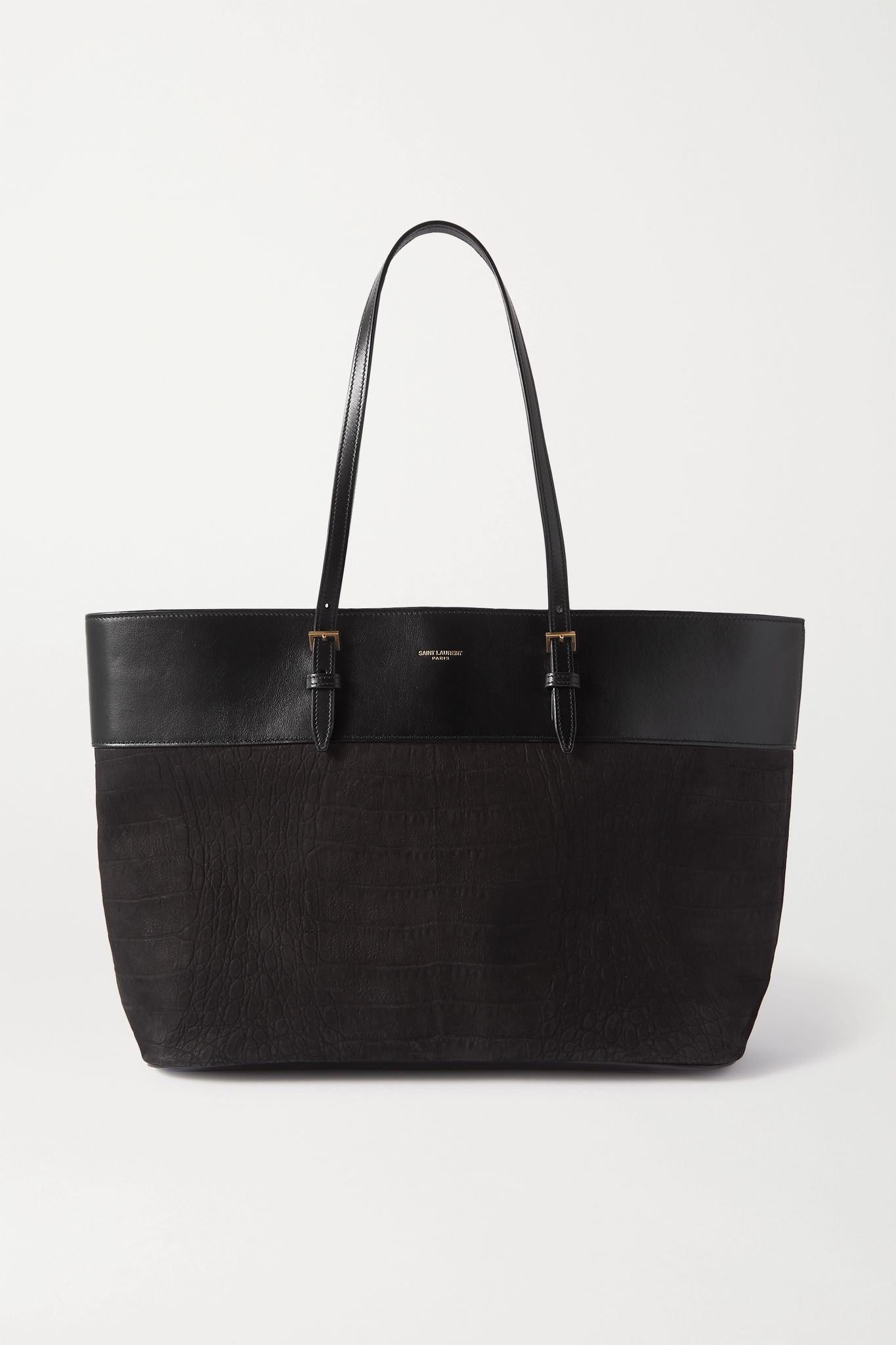 Medium leather-trimmed croc-effect suede tote - 1