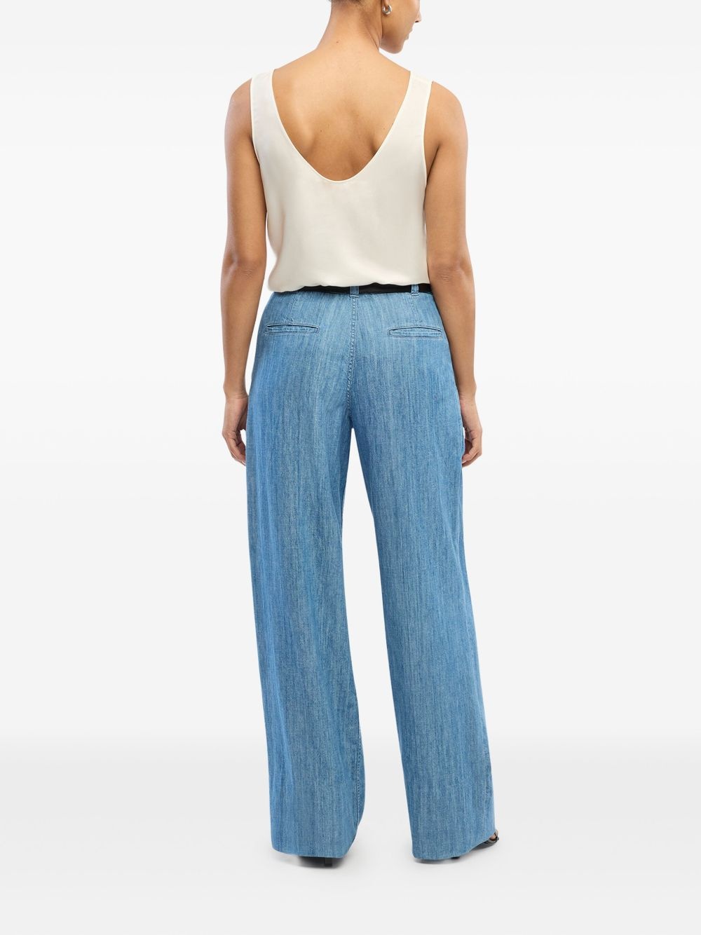 wide-leg chambray trousers - 4