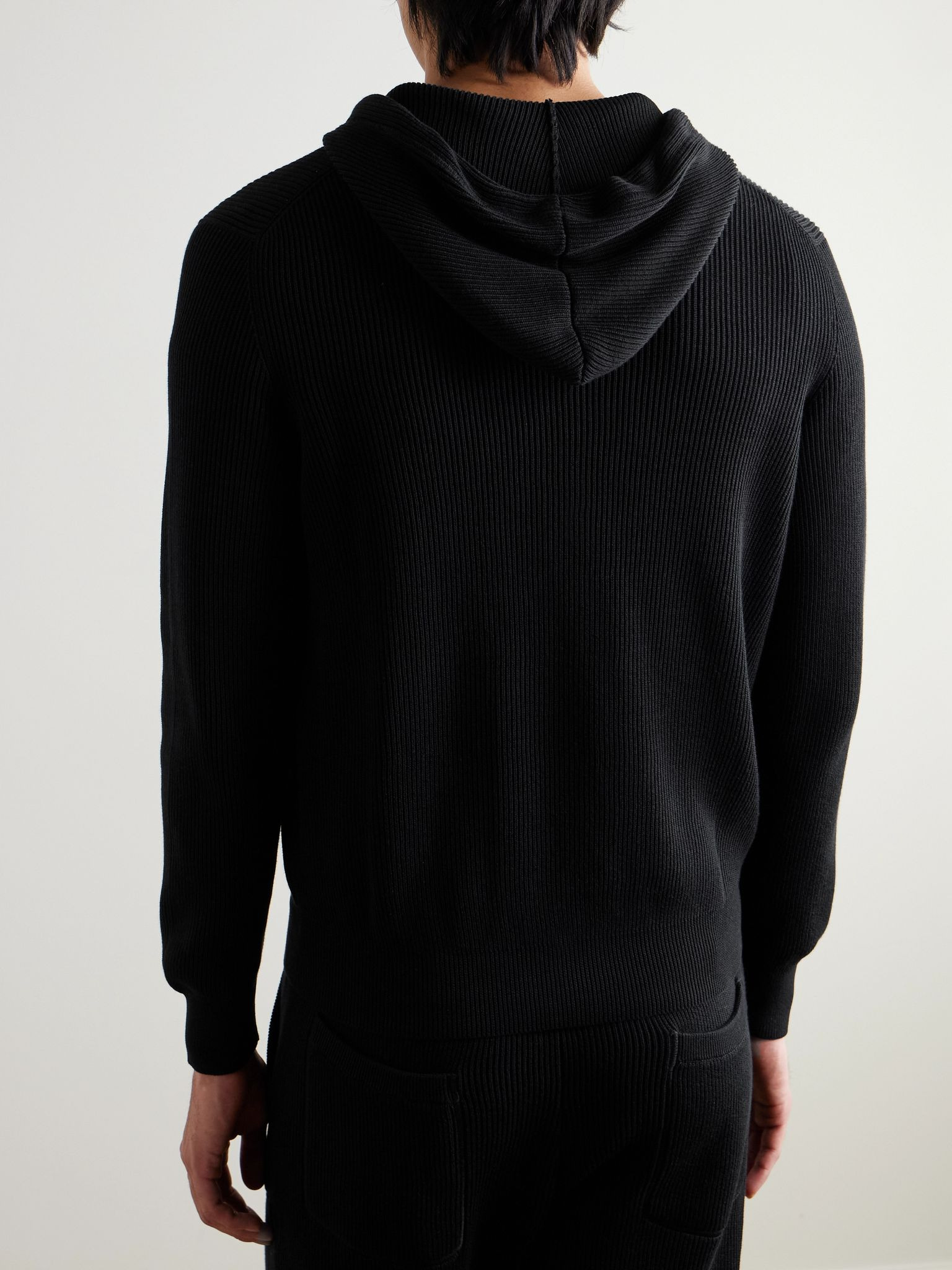Logo-Embroidered Ribbed Cotton Zip-Up Hoodie Black - 3