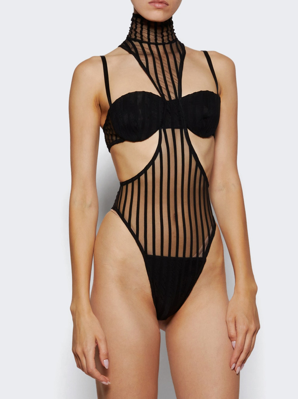 Cut-out Mock Neck Bodysuit Black - 2
