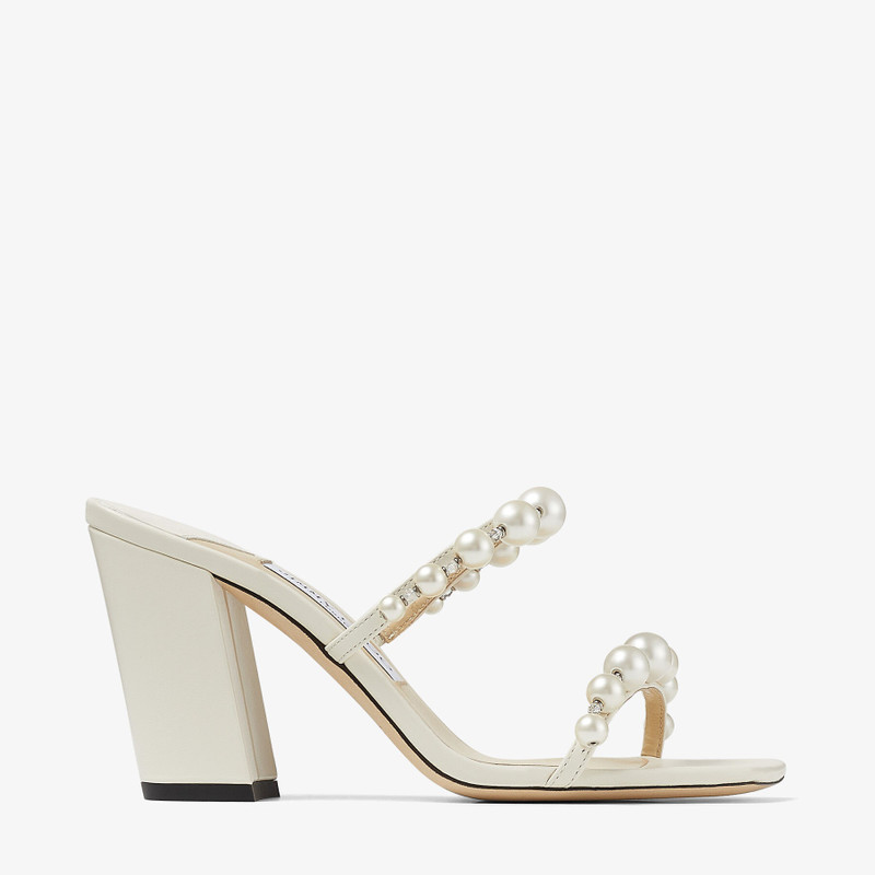 Amara 85 Latte Nappa Leather Mules with Pearl Embellishment - 1