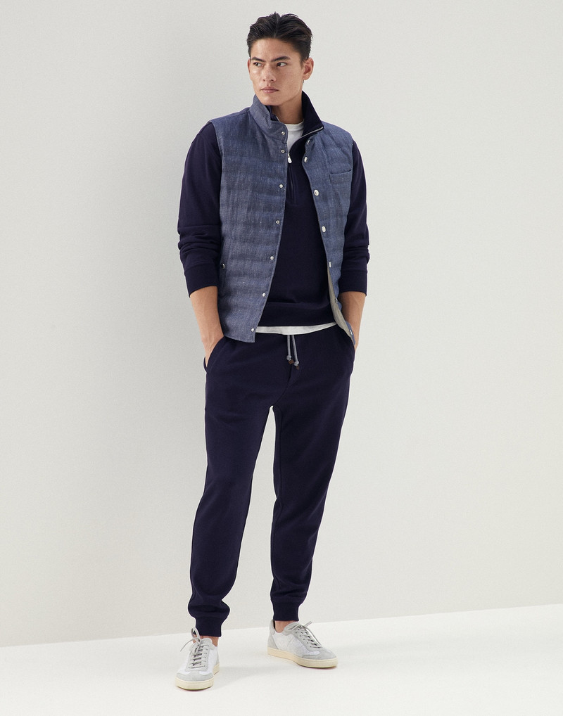 Brunello Cucinelli Comfort linen and cotton denim-effect twill lightweight down vest outlook