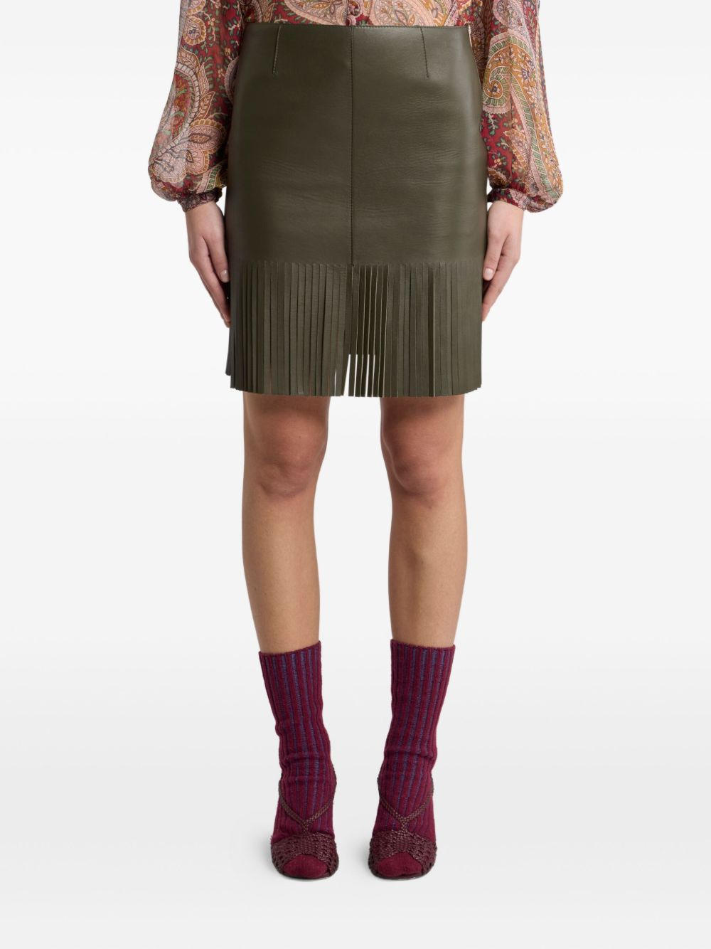 leather fringed mini skirt - 3