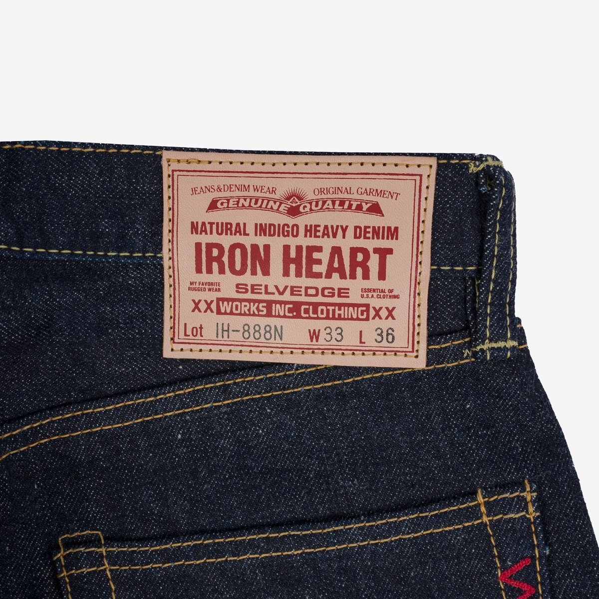 IH-888N 17oz Selvedge Denim Medium/High Rise Tapered Cut Jeans - Natural Indigo - 6