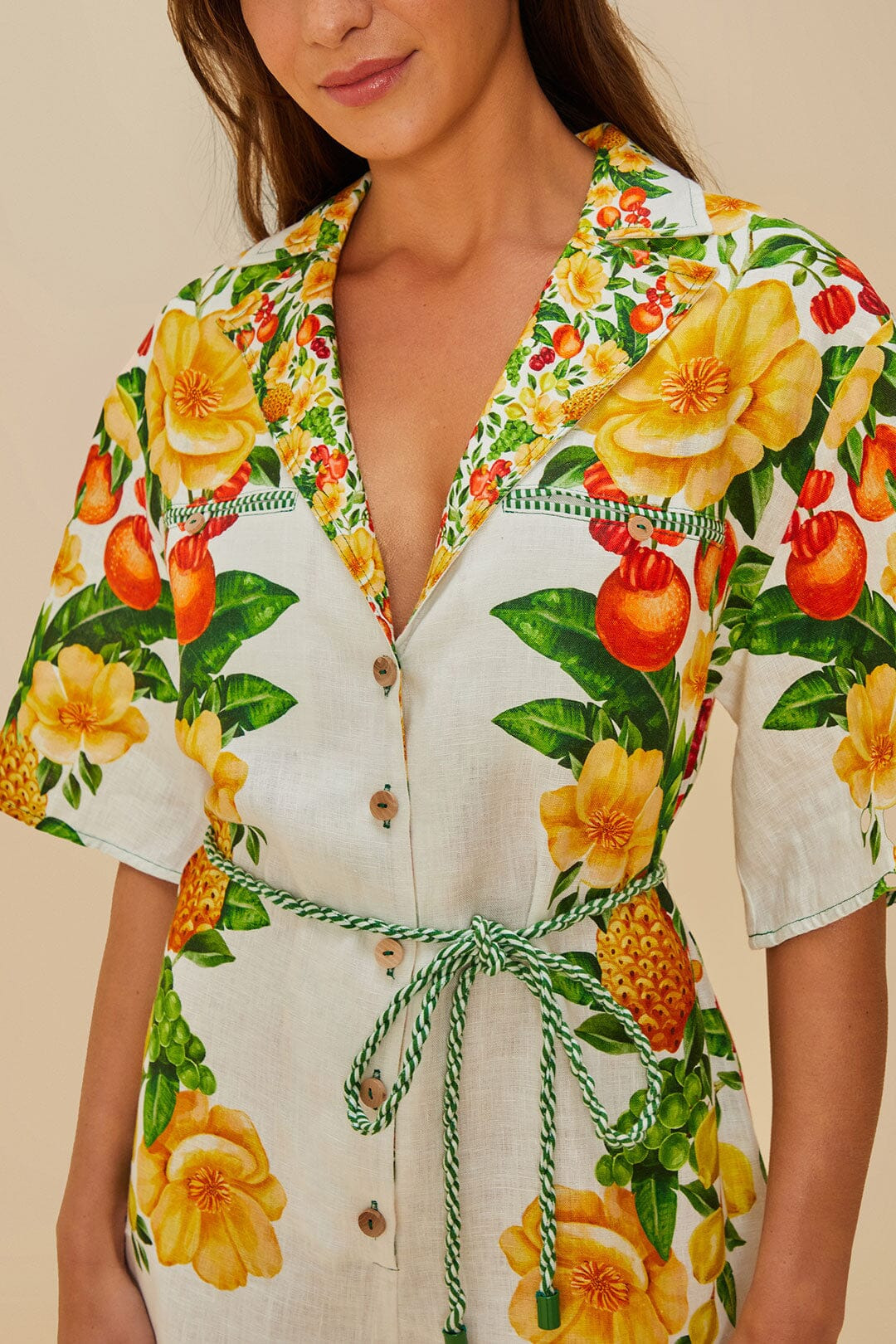 Off-White Picnic Flowers Euroflax™ Premium Linen Romper - 3