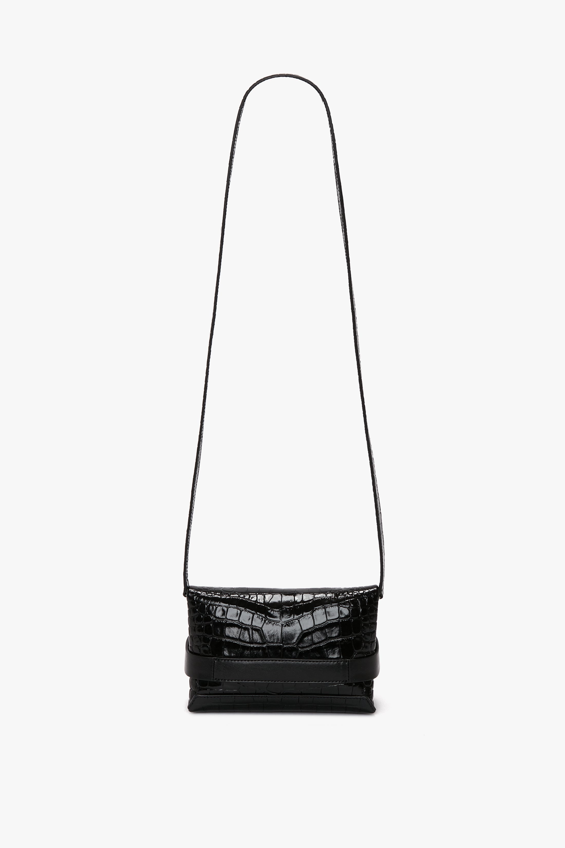 Mini B Pouch In Croc Effect Black Leather - 5