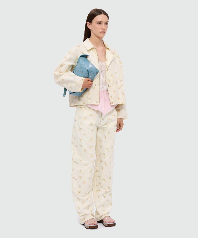 Off-white cotton canvas jacket with floral print 4