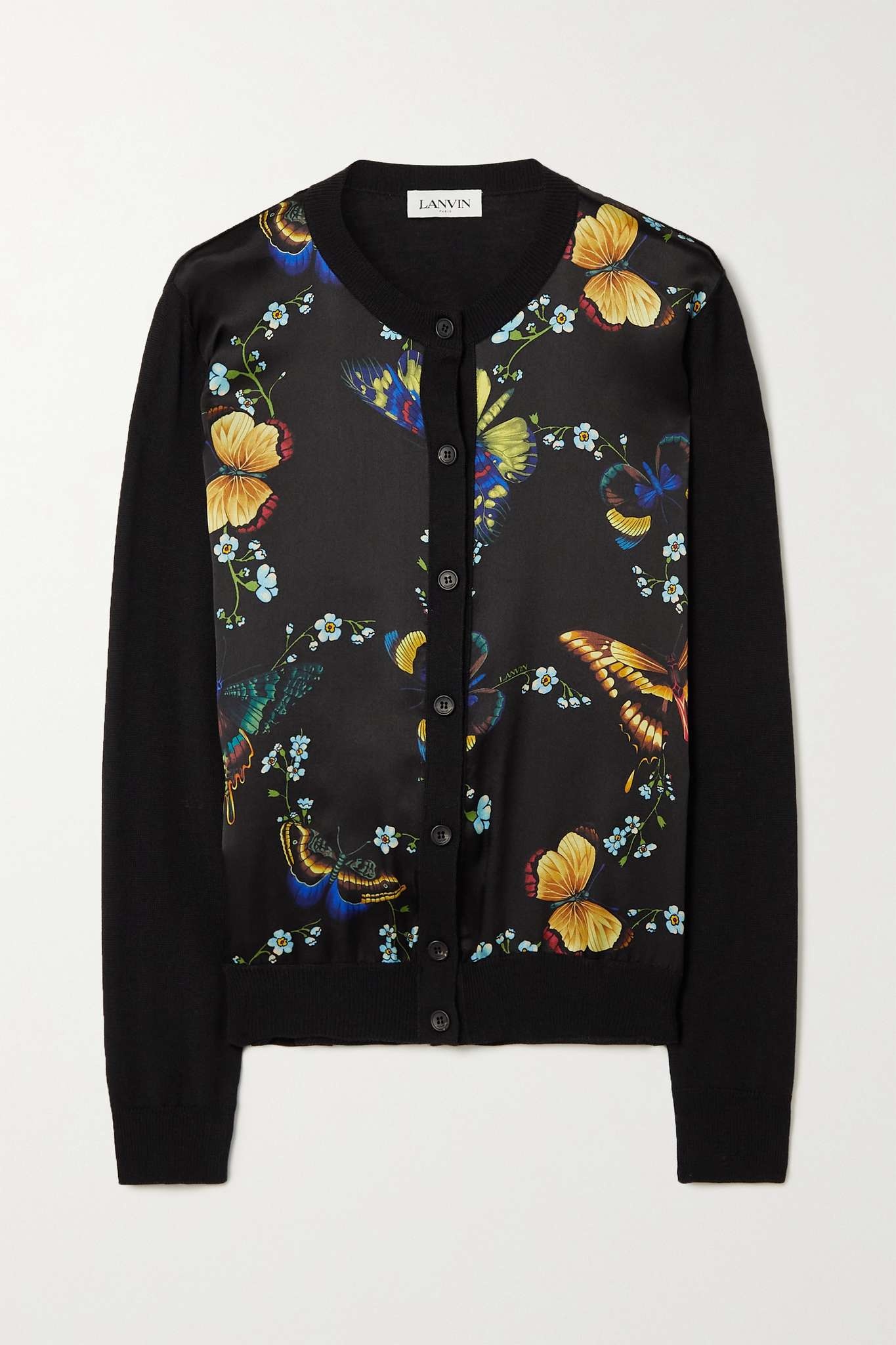 Printed silk satin-trimmed wool cardigan - 1