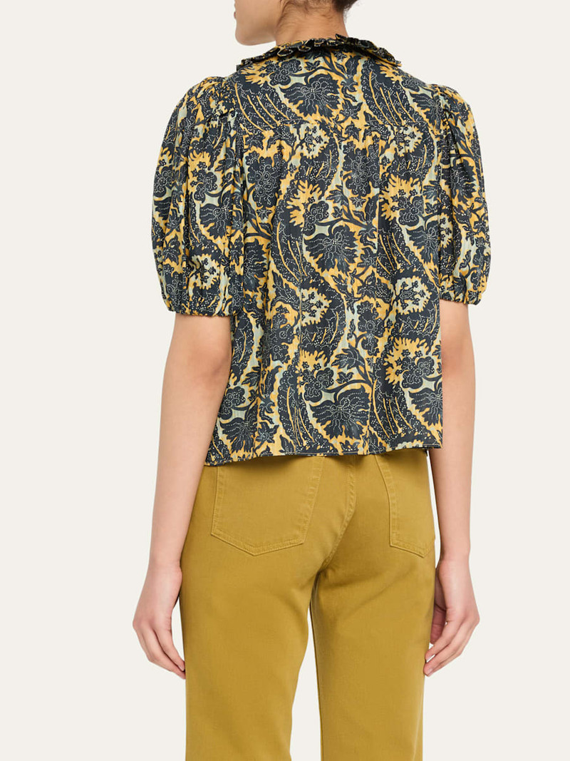 ULLA JOHNSON Amari Ruffle Short-Sleeve Blouse outlook