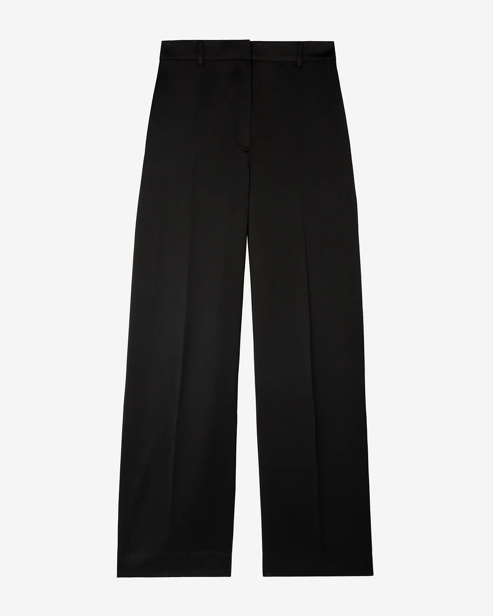 BLACK SATIN WIDE-LEG PANTS - 1