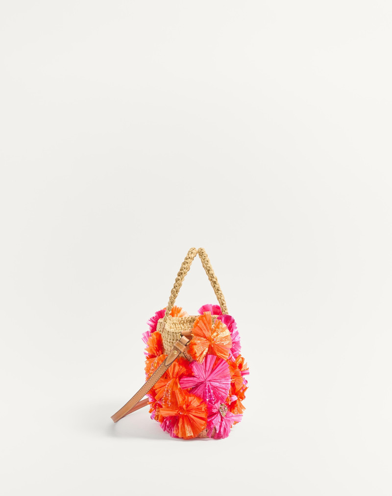 SMALL SHOPPING BAG IN SYNTHETIC RAFFIA WITH FLOWERS AND BEADS 3