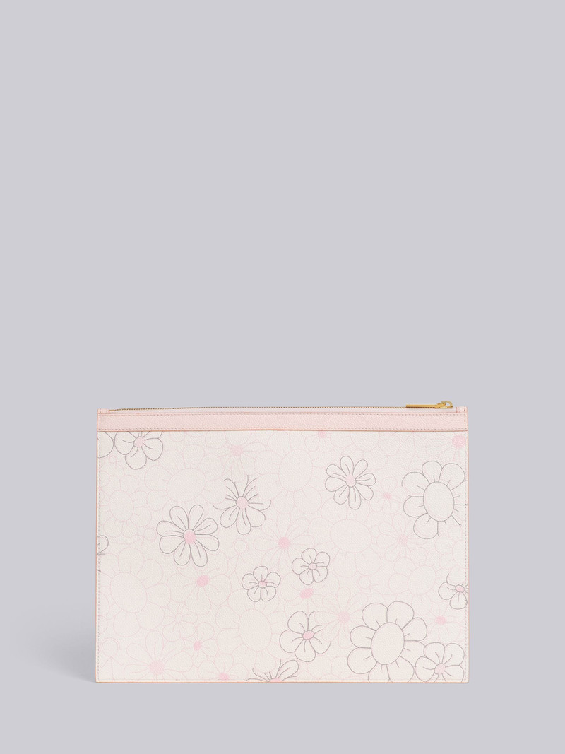 Light Pink 3d Floral Print Pebble Grain Leather Medium Document Holder 3
