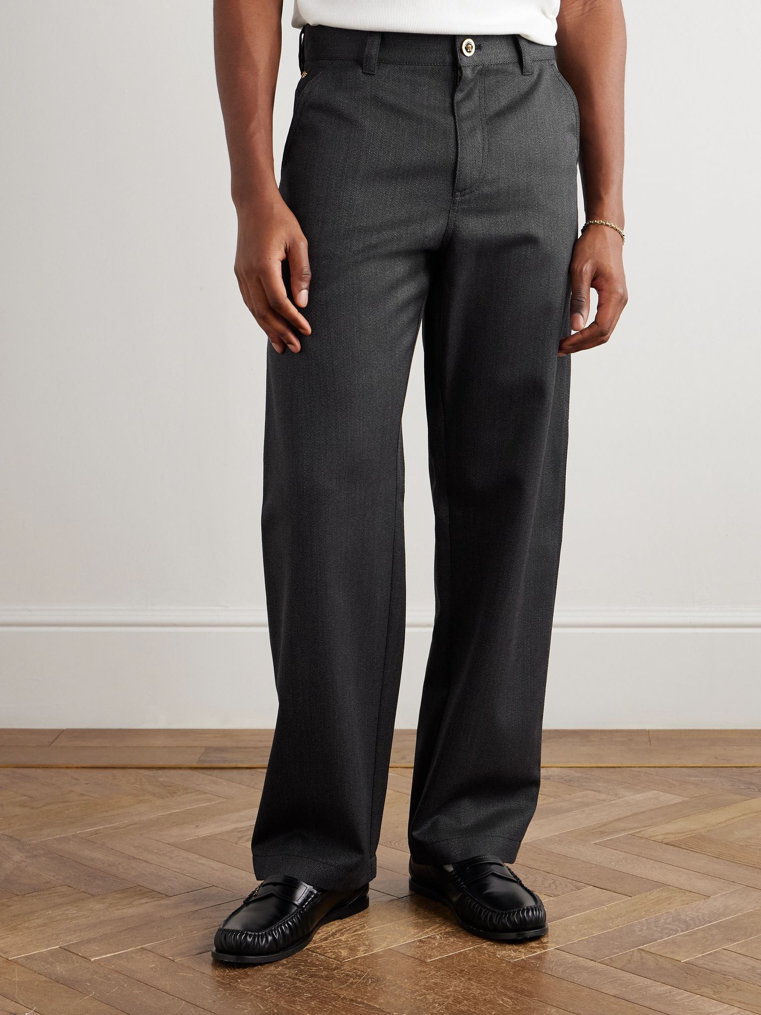 Straight-Leg Wool-Mouliné Trouser Gray - 3