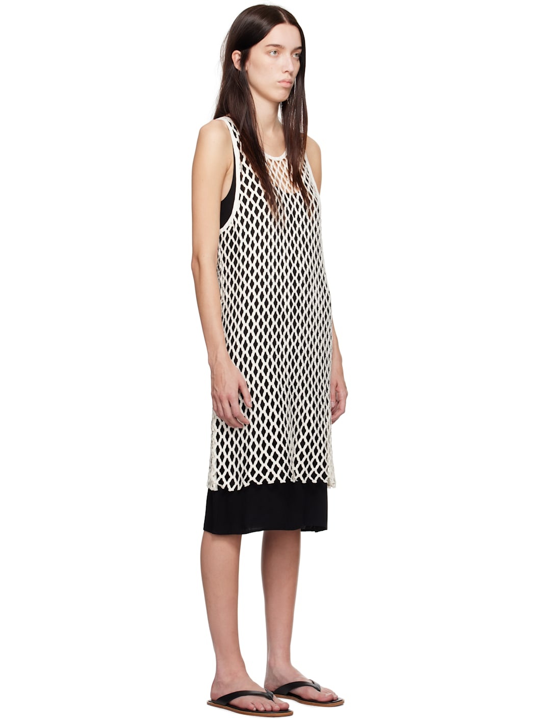 White & Black Evening Lace Shift Midi Dress - 2