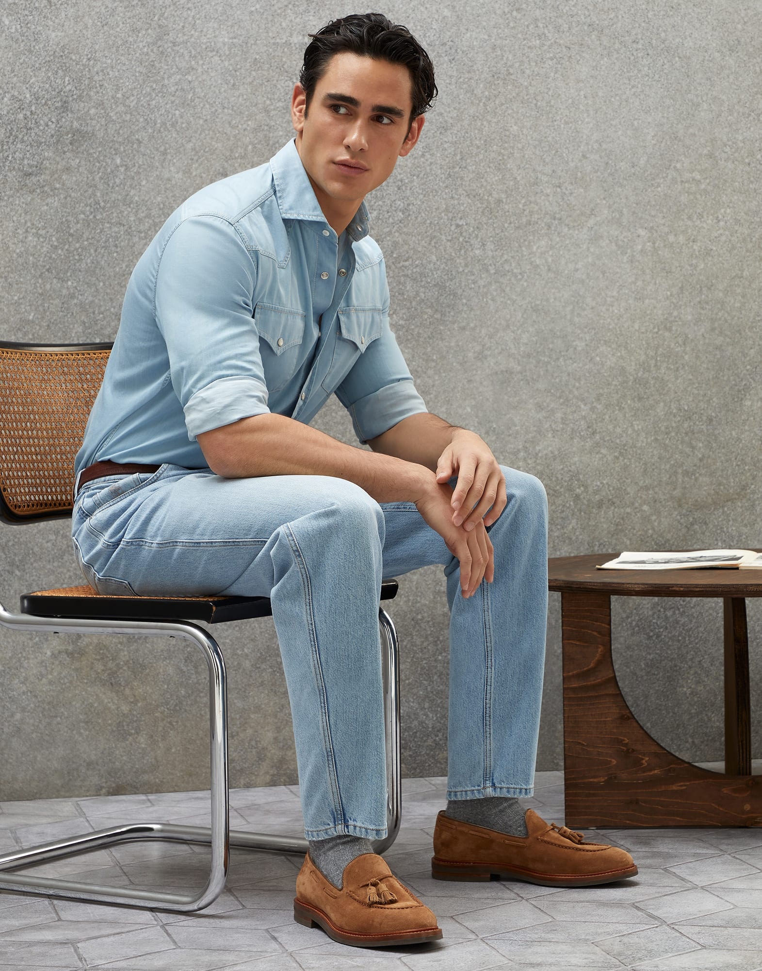 Denim easy fit five-pocket trousers - 5