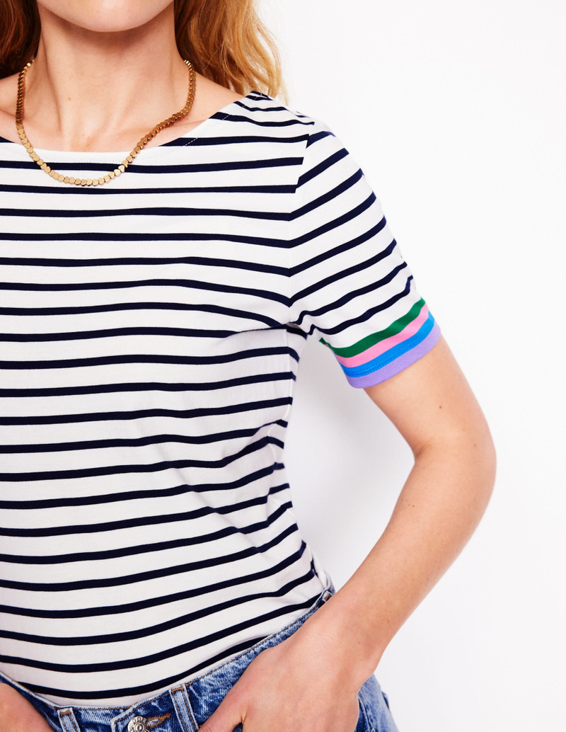 Ella Short Sleeve Breton-Emerald, Purple Sleeve Stripe 3