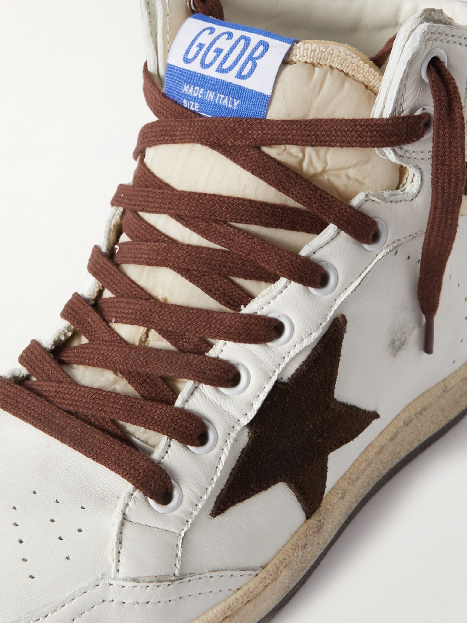 Sky Star Distressed Leather High-Top Sneakers White - 6
