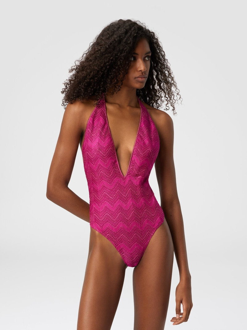 Missoni V-neck zig zag lamé viscose one-piece swimsuit outlook