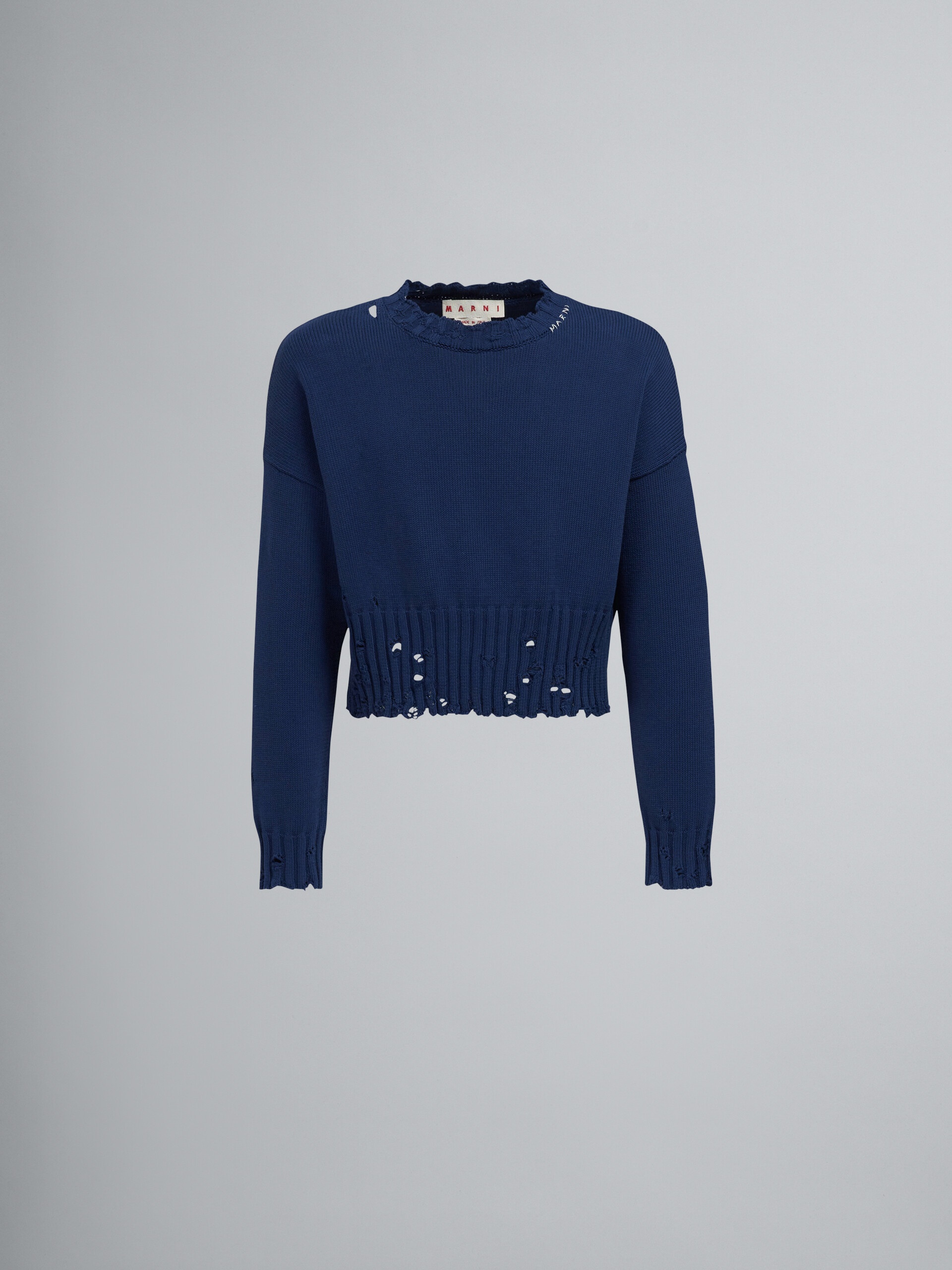 BLUE COTTON CREWNECK SWEATER - 1