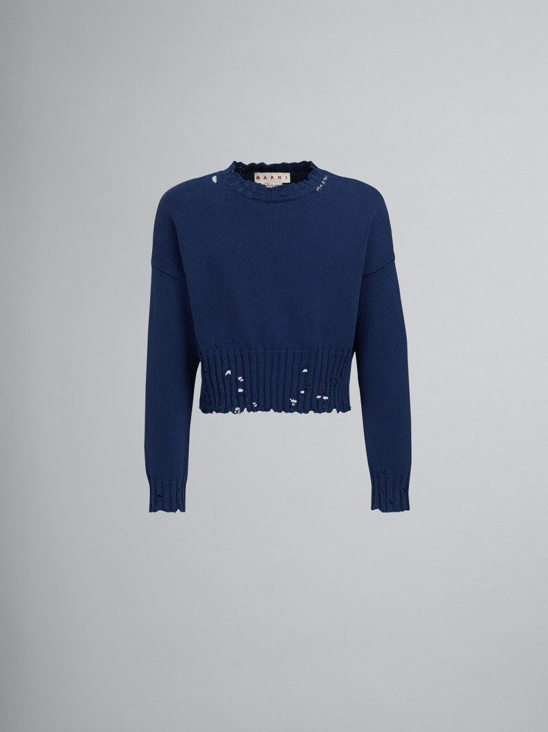 BLUE COTTON CREWNECK SWEATER 1