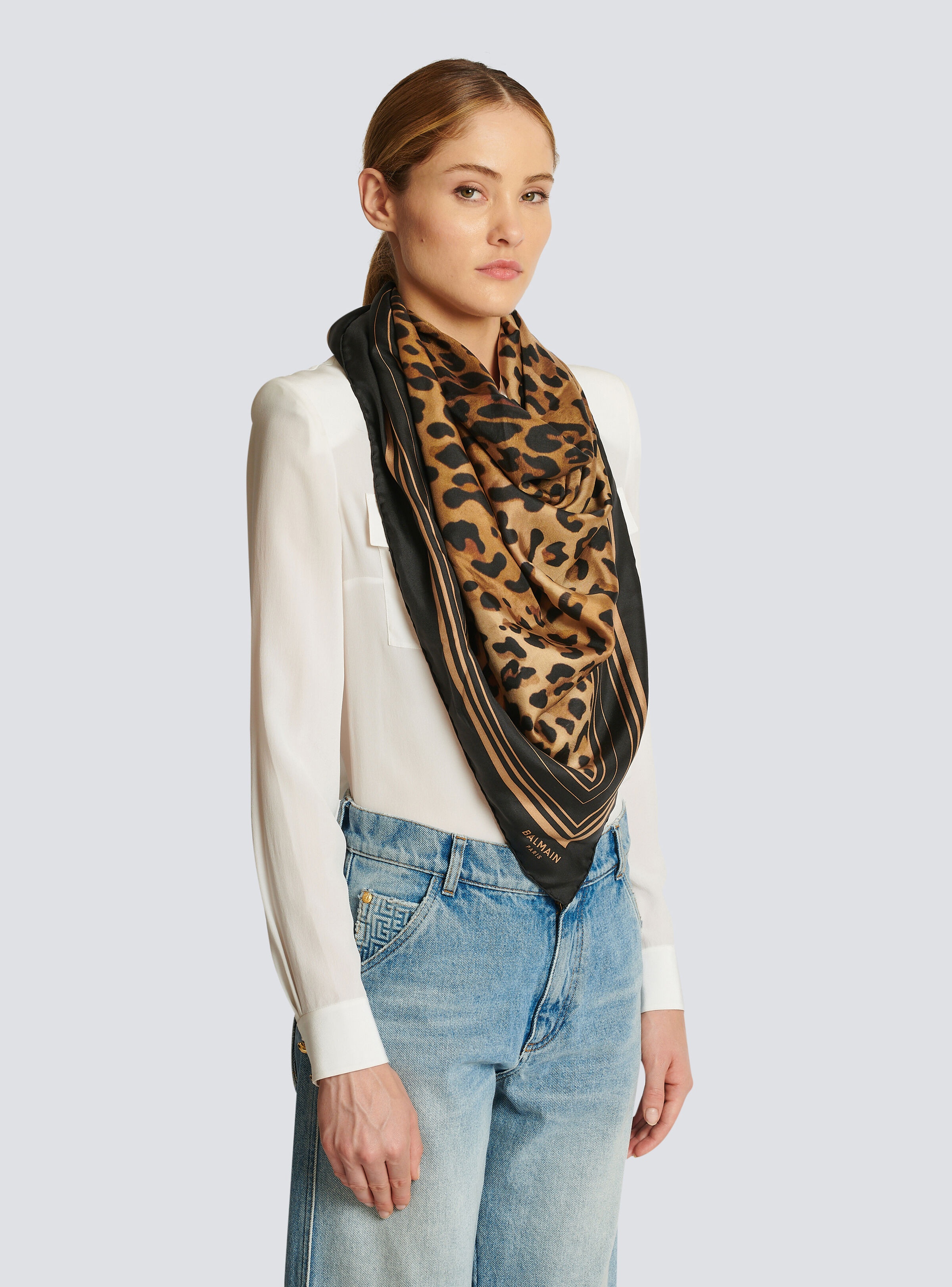 Leopard print silk scarf - 4