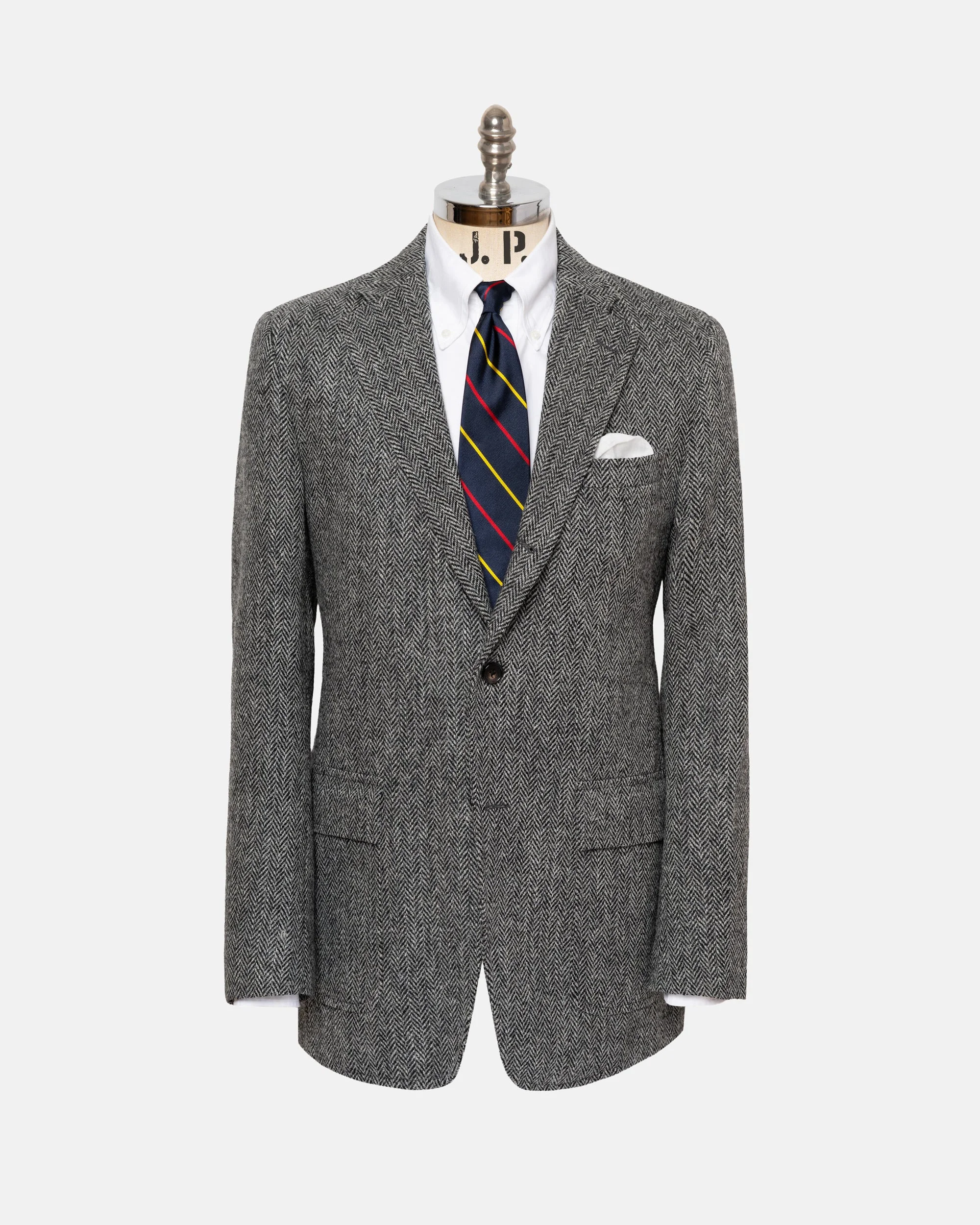 MADE-IN-USA BLACK & WHITE HERRINGBONE HARRIS TWEED SPORT COAT - 1