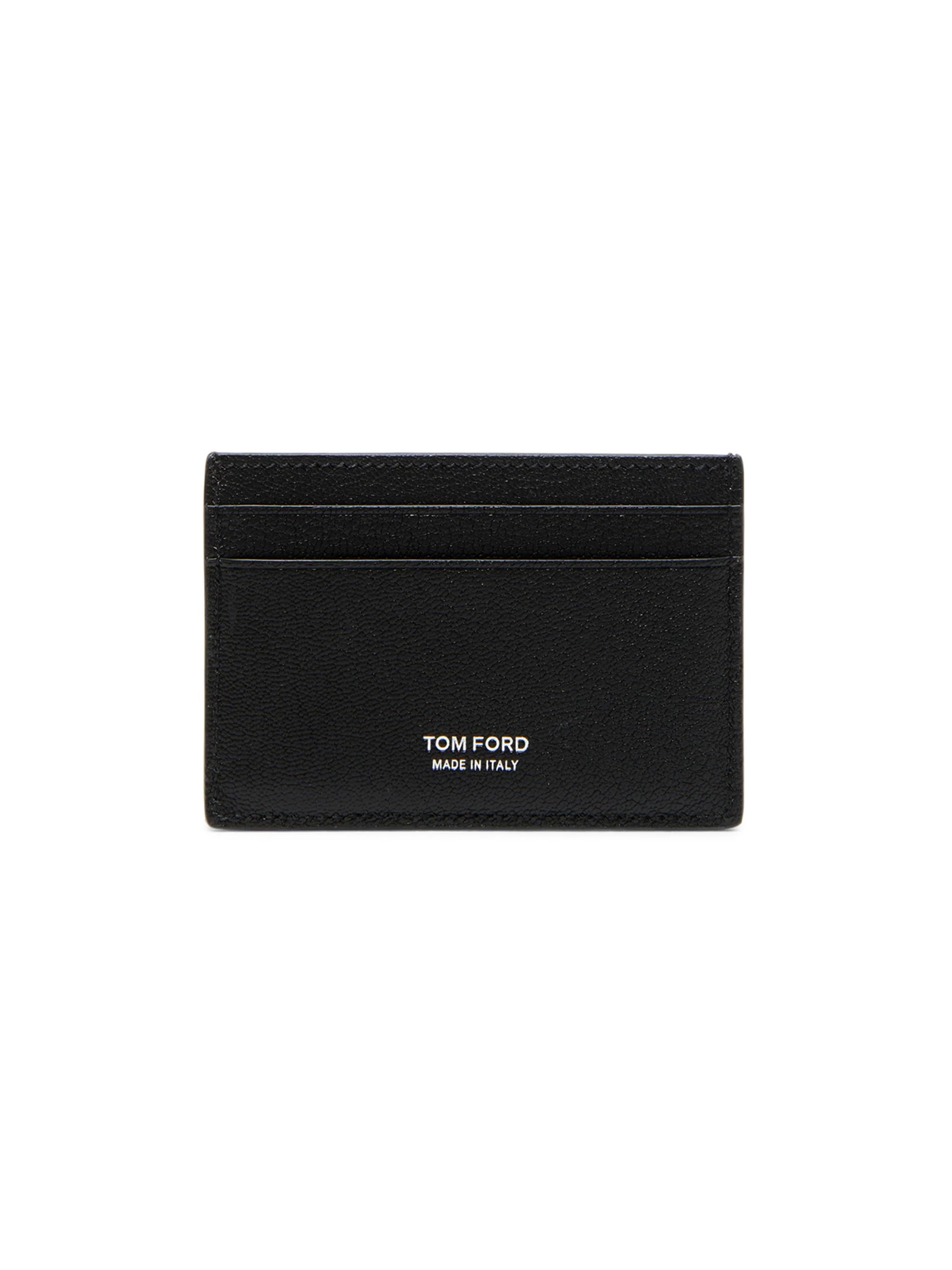 Men's Elongated T-Line Leather Card Case - Black - 1