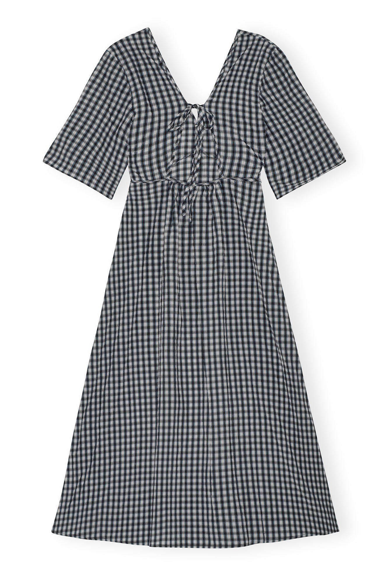 SEERSUCKER CHECK V-NECK LONG DRESS - 1