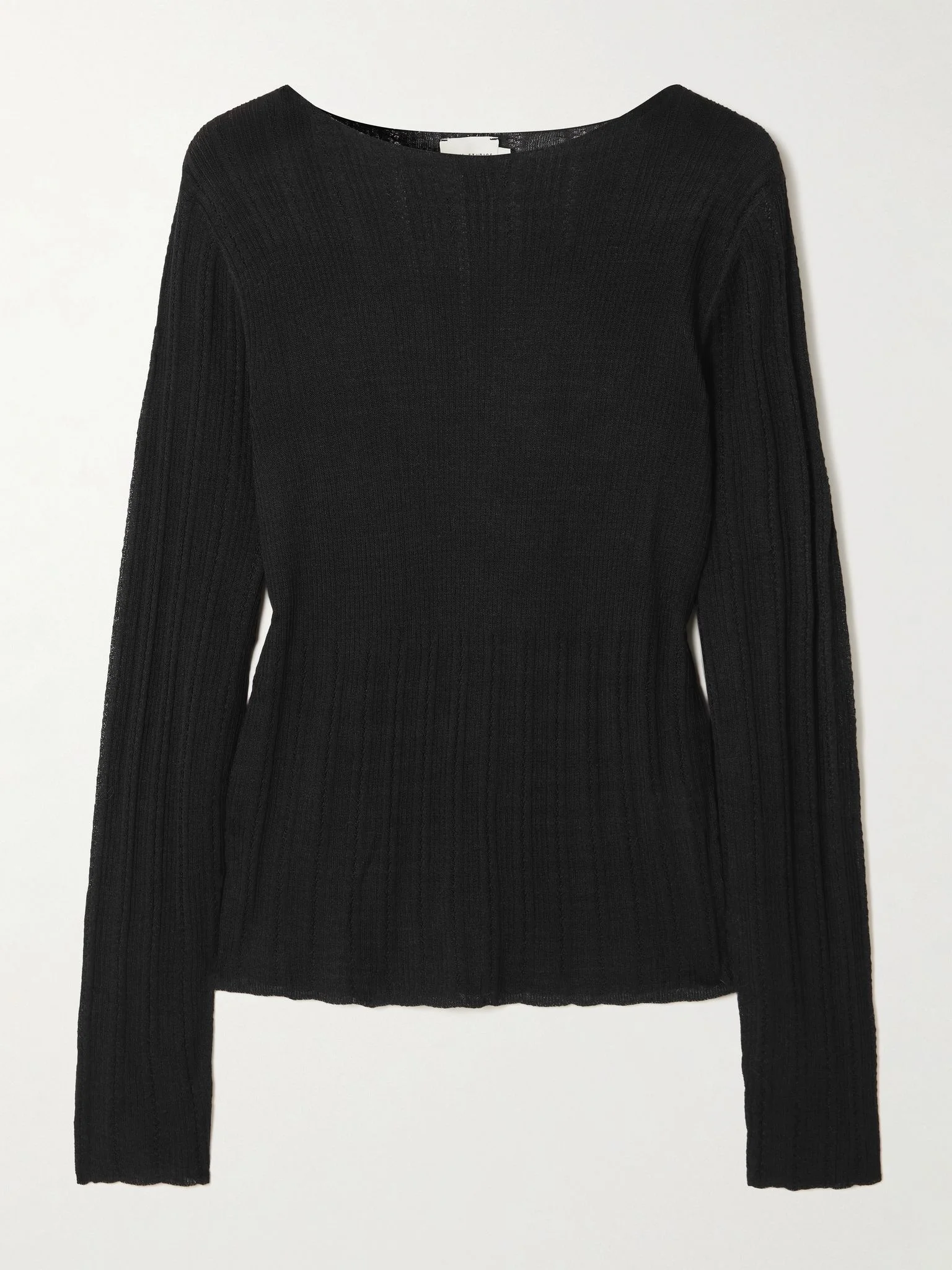 Open Work ribbed ECOVERO™-blend top Black - 1