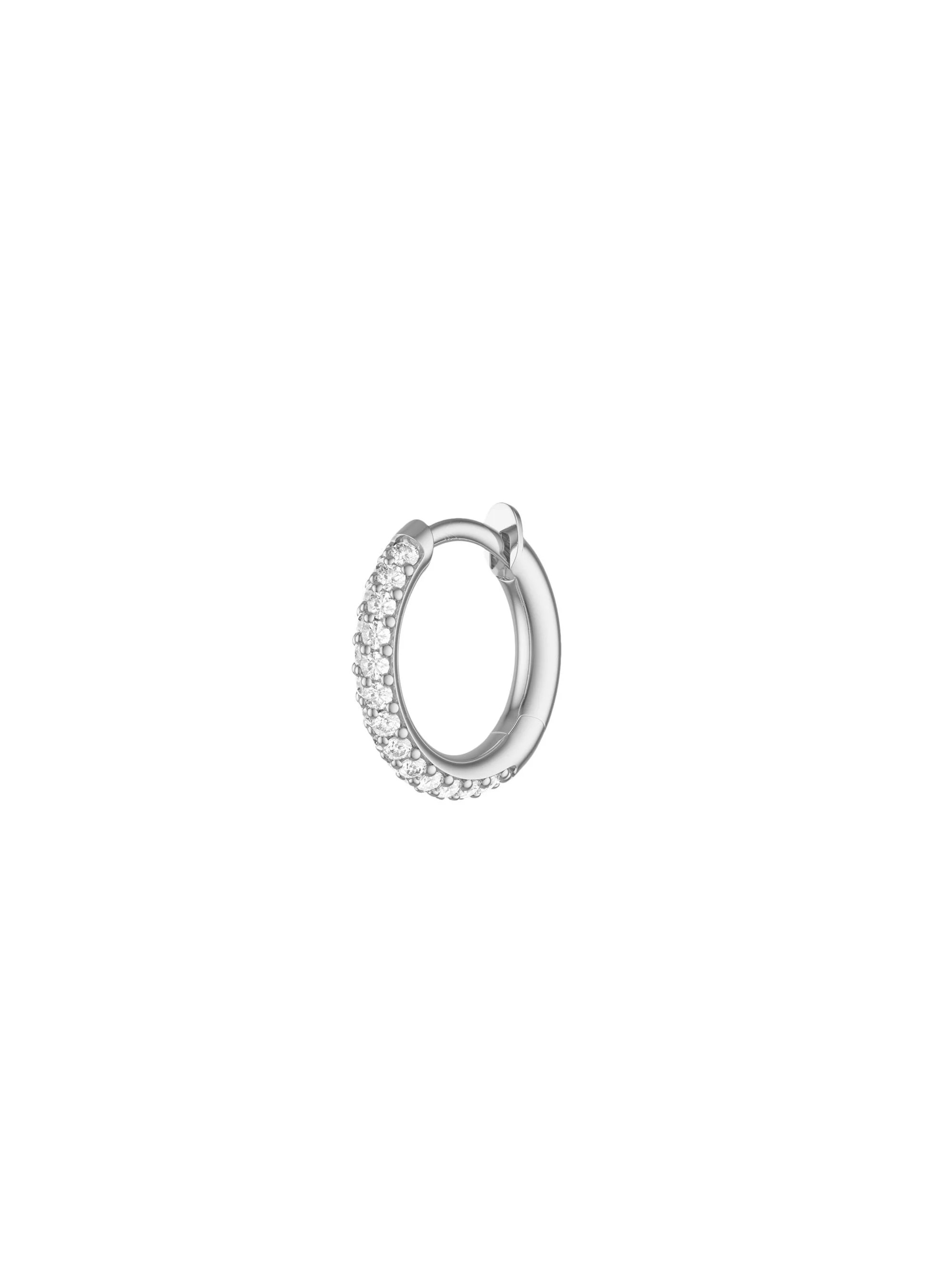 Women's Sterling Silver, 18K White Gold, & Diamonds Single Micro Hoop - White Gold - 1