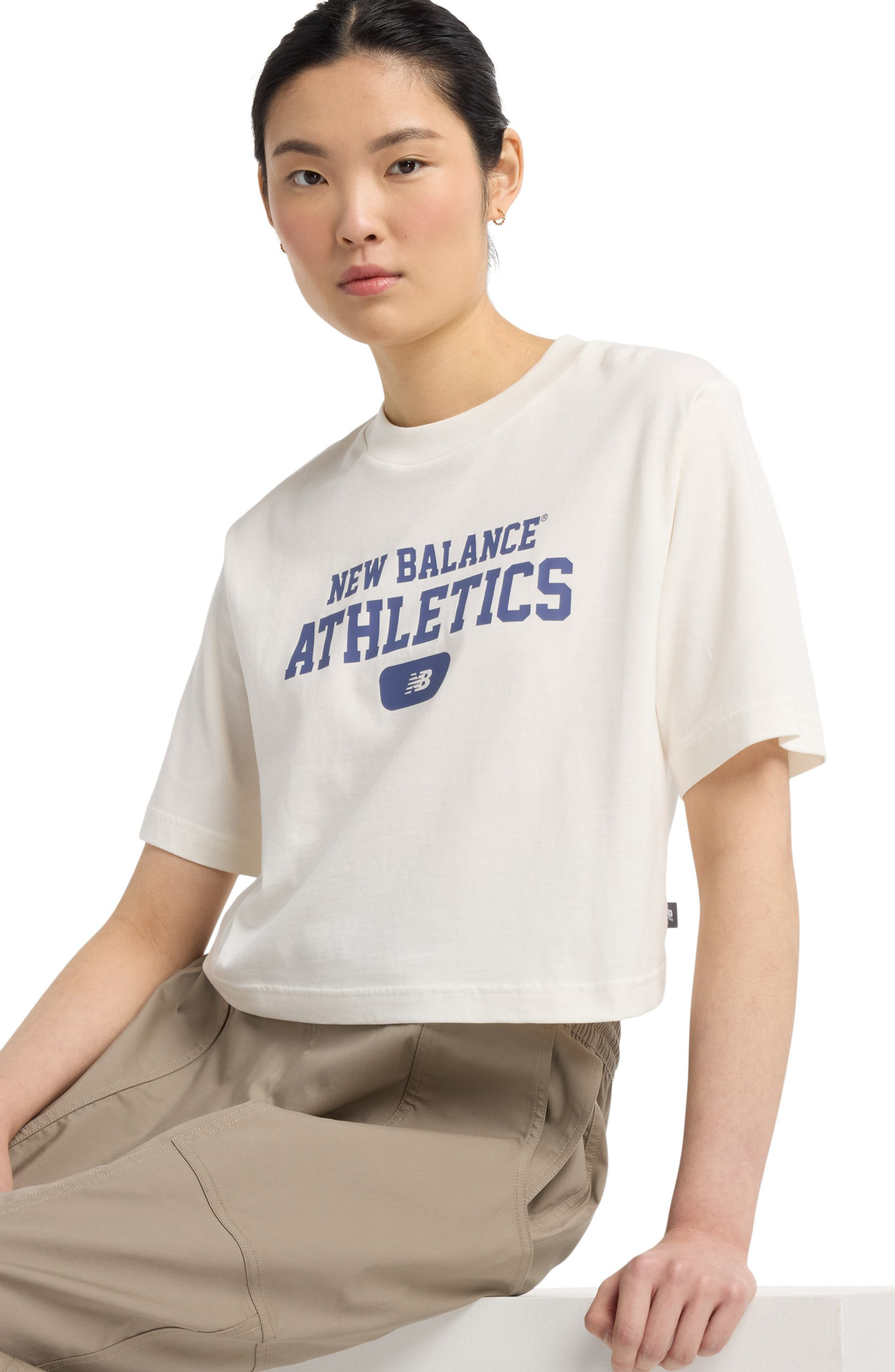 New Balance Heritage Relaxed Crop Logo Graphic T-Shirt in Sea Salt at Nordstrom - 8