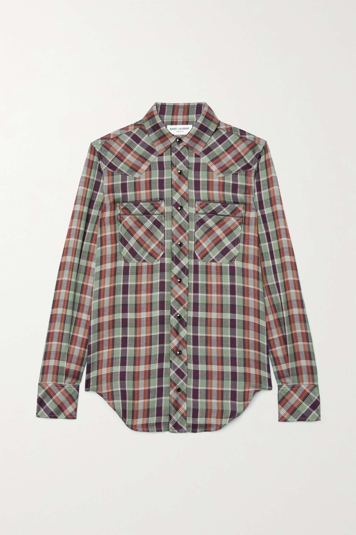 Leather-trimmed checked twill shirt - 1