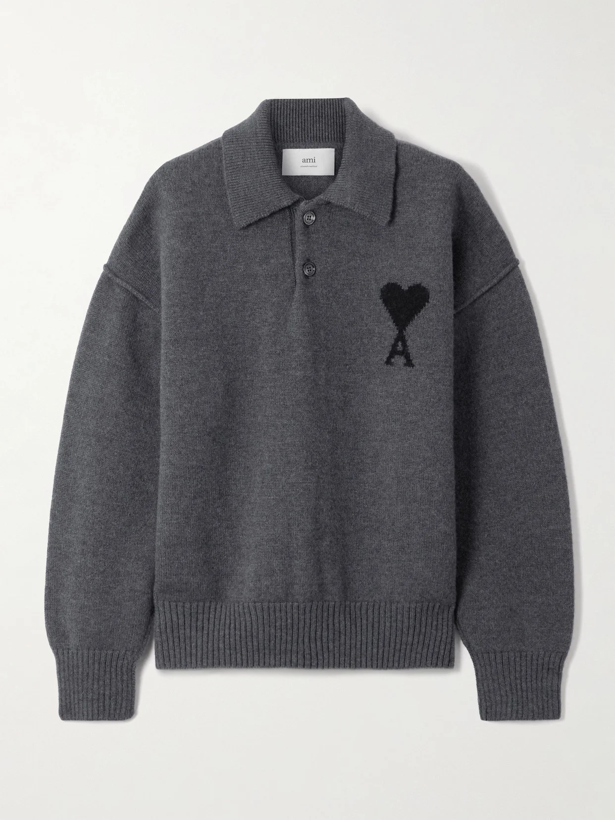 Oversized Intarsia-knit Wool Polo Sweater - 1