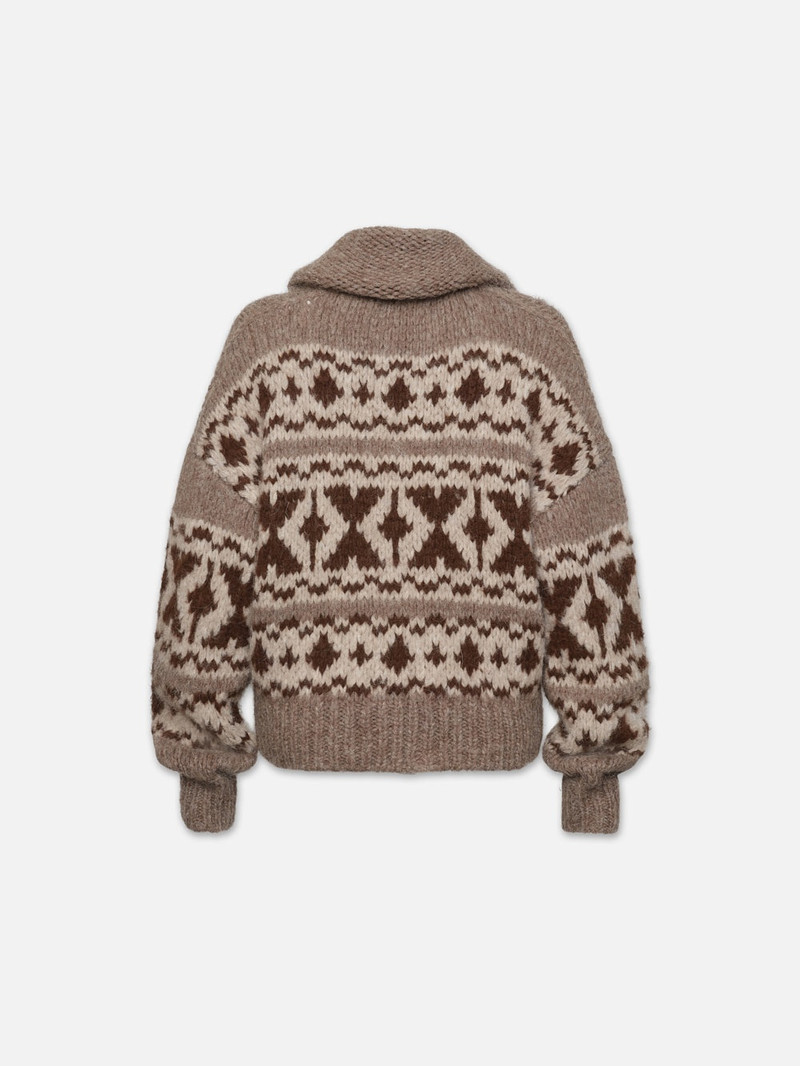 FRAME Zip Up Fairisle Sweater in Oat Marl outlook
