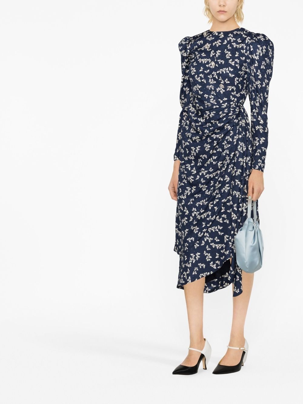 butterfly-print draped midi dress - 2