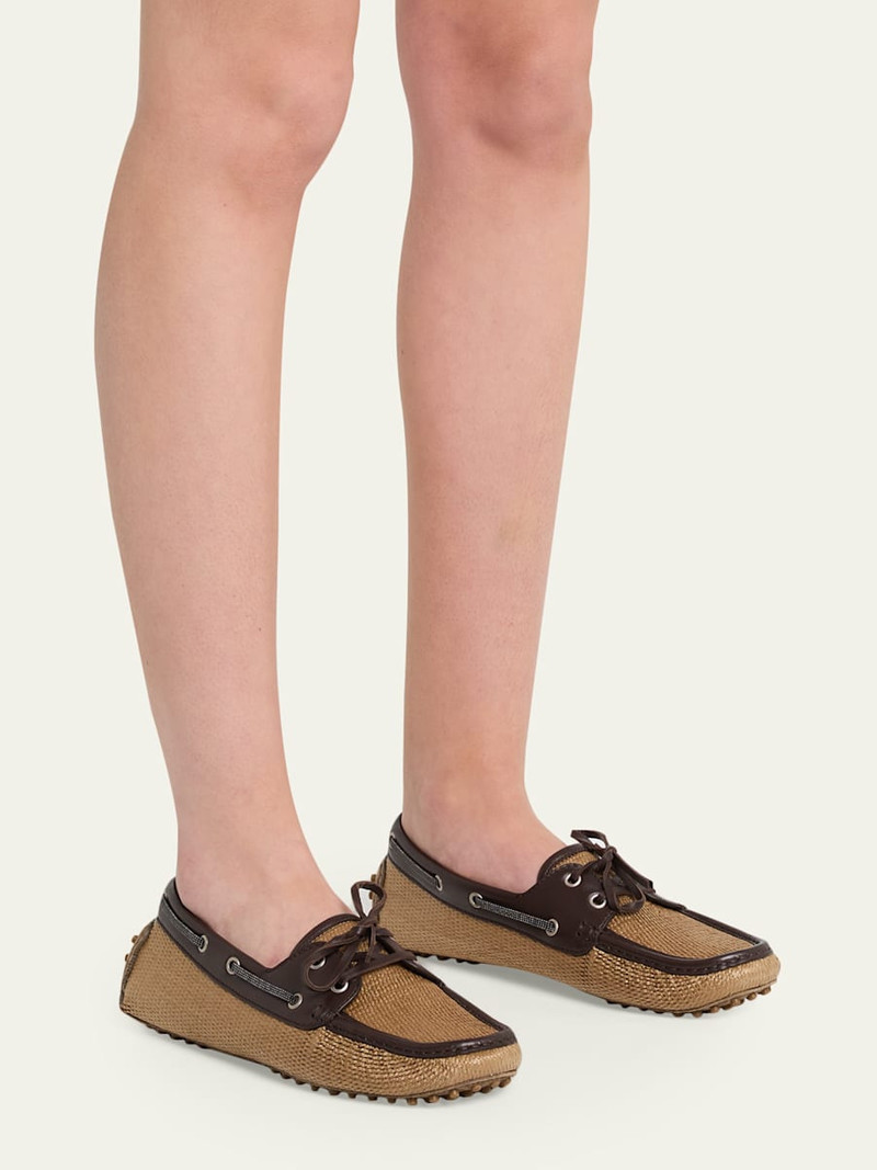 Brunello Cucinelli Raffia & Leather Boat Shoes outlook