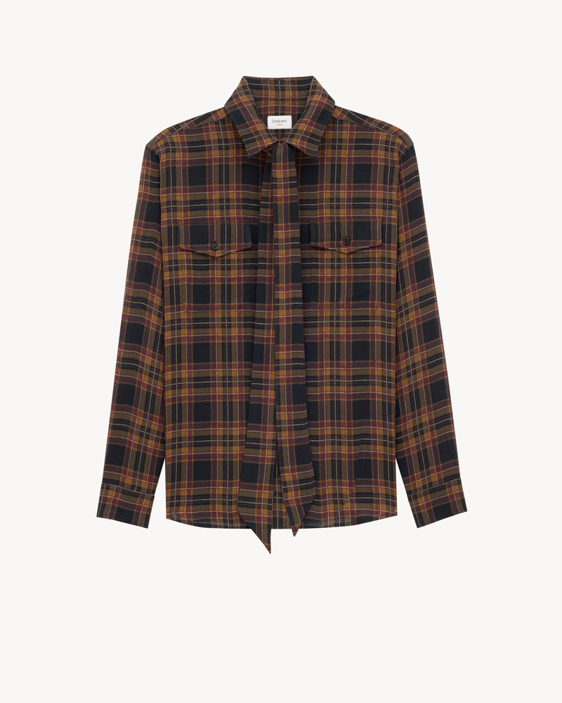 SAINT LAURENT CASSANDRE LAVALLIÈRE SHIRT IN WOOL TARTAN outlook