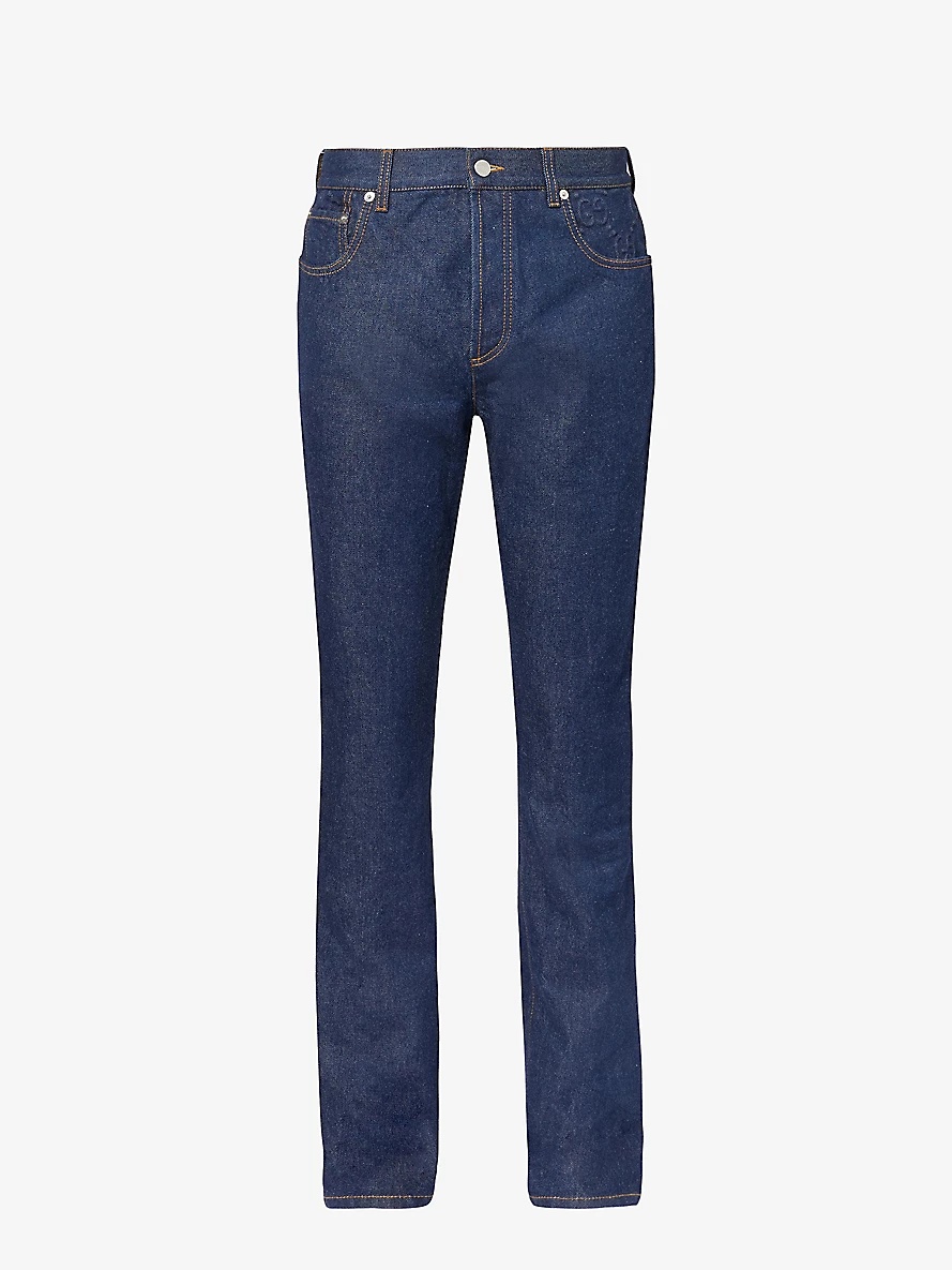 Brand-embossed mid-rise straight-leg jeans - 1