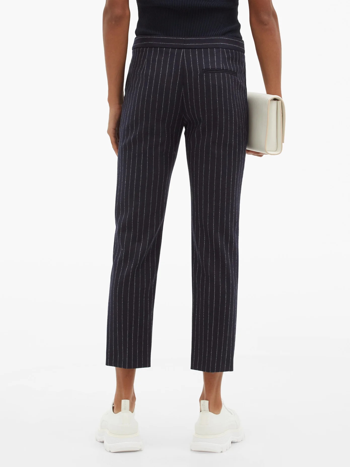 Pinstriped straight-leg wool trousers - 5