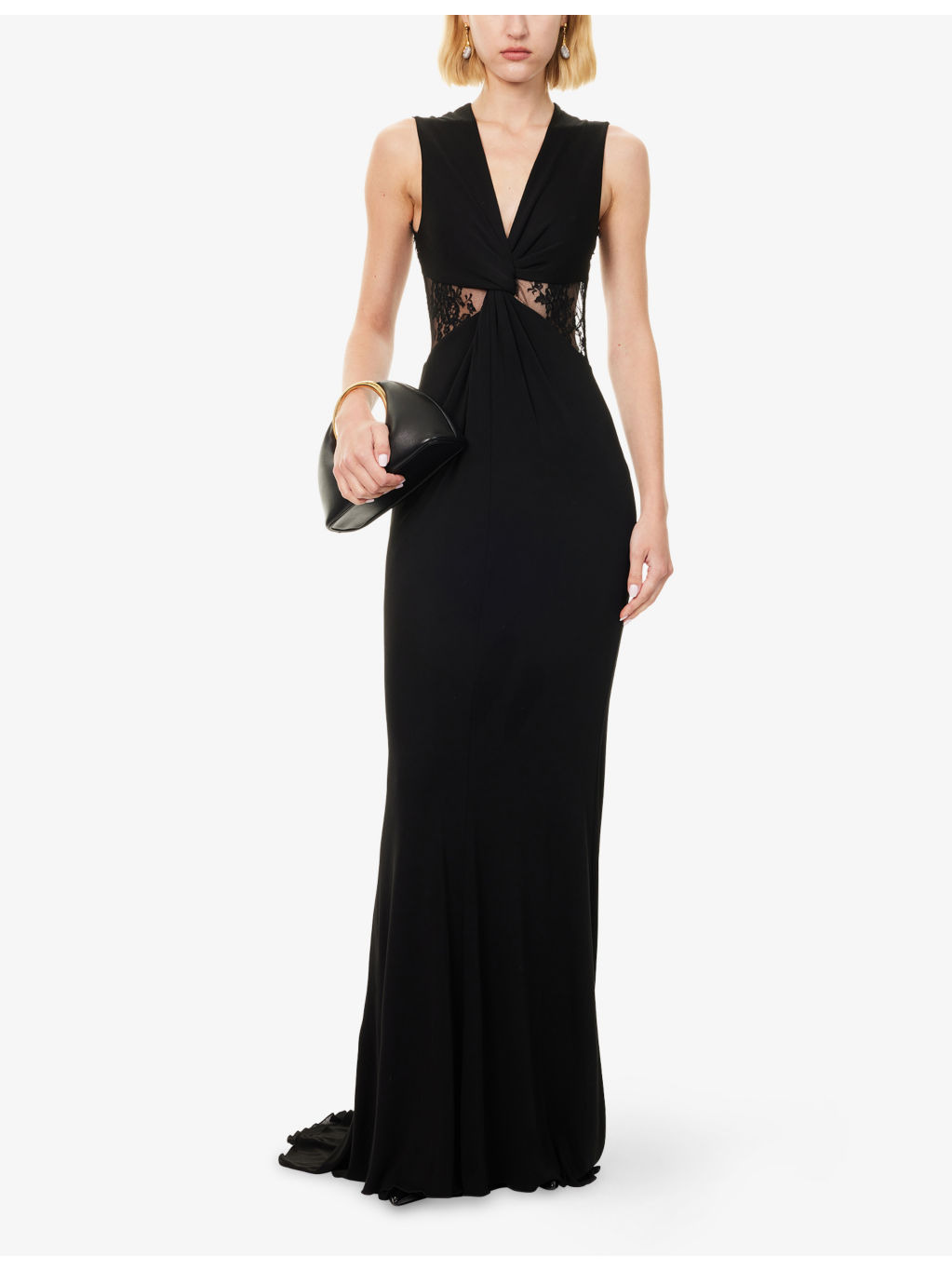 Cut-Out Lace-Panel Woven Gown - 2